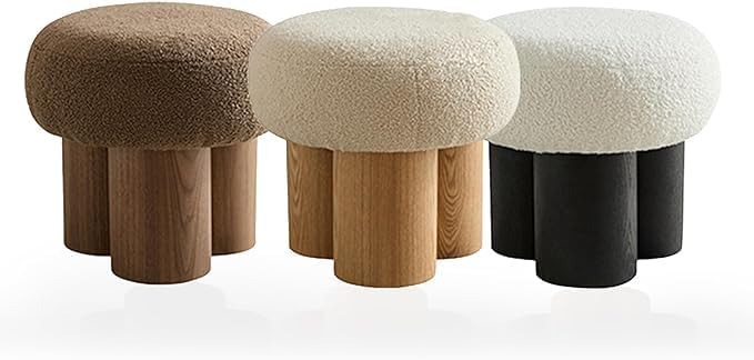 MEETAKING Small Round Foot Stool, Teddy Fabric Footrest Ottoman Stool with Non-Skid Legs, Modern Footstools Step for Couch, Desk, Office, Living Room (White)