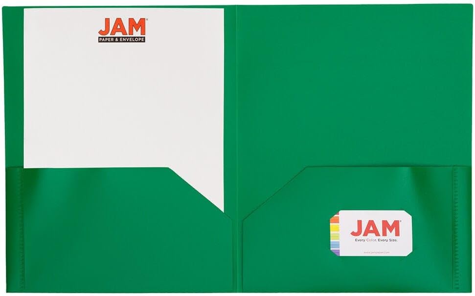 JAM PAPER Plastic 2 Pocket POP Folders - Durable School Folders - Green - Bulk 144/Box