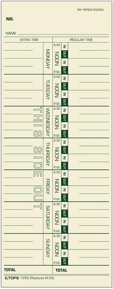 TOPS Time Cards, Weekly, 1-Sided, Replaces M-33, 10-800292, 3-1/2" x 9", Manila, Green Print, 100-Count (12593)