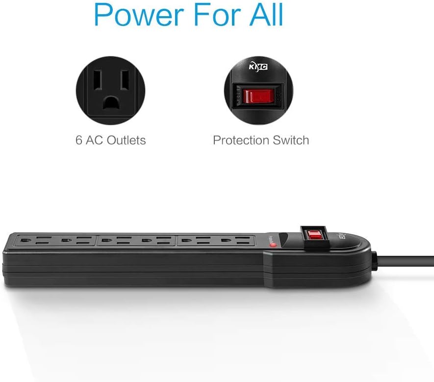 KMC 6-Outlet Surge Protector Power Strip 10-Pack, 735 Joules, Overload Protection, 2-Foot Cord