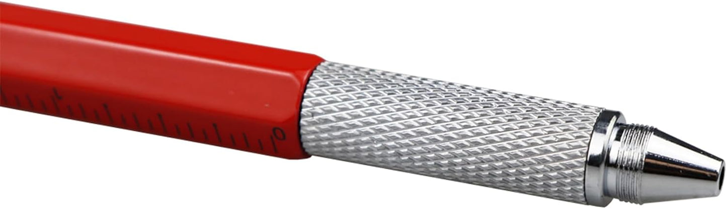 DUNBONG Metal Multi tool Pen 6-in-1 Stylus Pen - With Screwdriver, Ballpoint Pen Black ink, Stylus pen, Level and Ruler, 1-Count (Red)