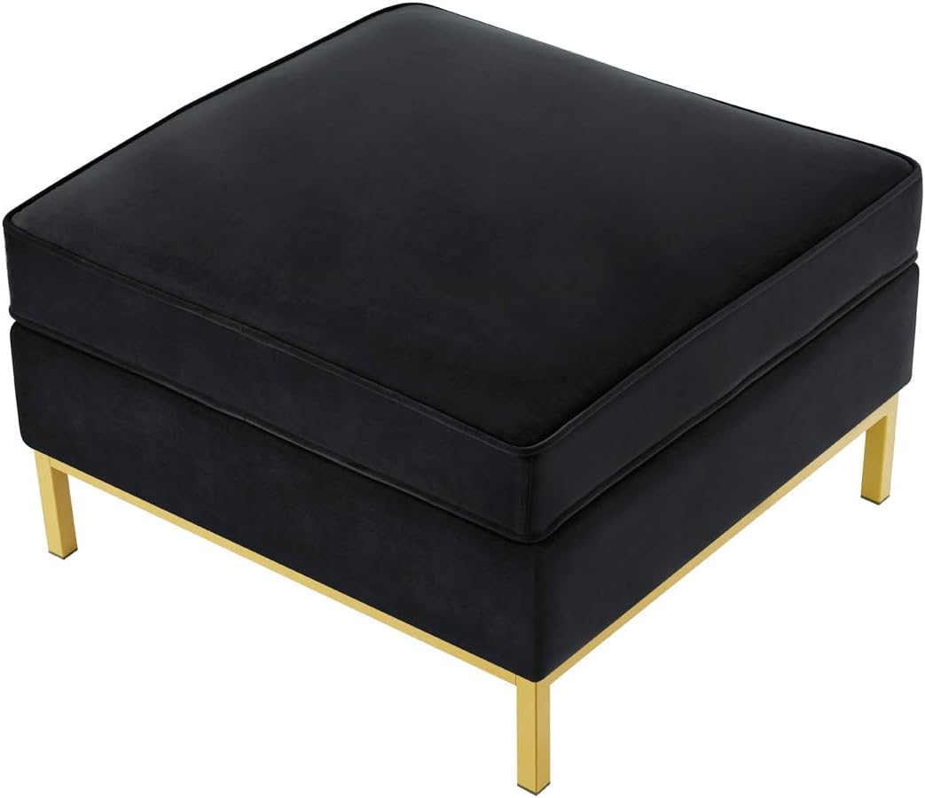 24KF Large Velvet Ottoman, Upholstered Padded Cushion Ottoman Table, Large Foot Rest for Living Room - Black
