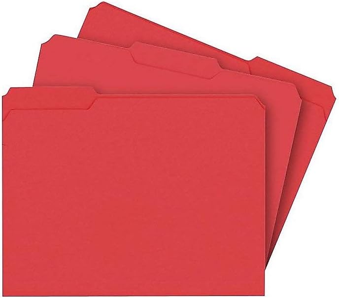 Staples 508978 Colored File Folders w/Reinforced Tabs Letter 3 Tab Red 100/Box