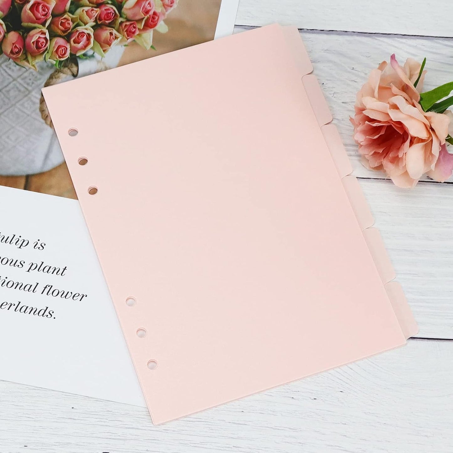A5 Plastic Binder Dividers 6 Holes Durable Plastic 6 Tab Dividers for 6-Ring Binders, Notebooks, Planners, 5.7x8.3 inch (Pink)