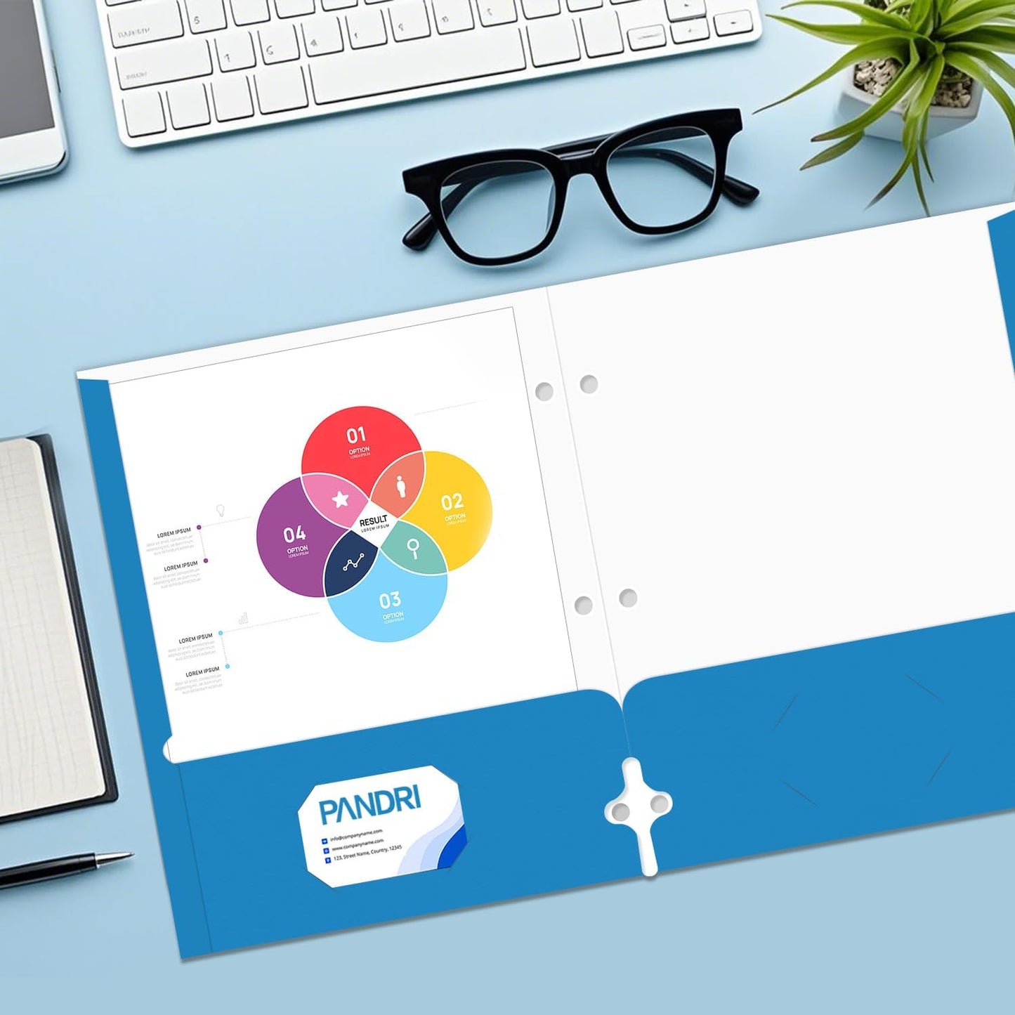 Two Pocket Portfolio Folders, PANDRI 60 Pack 3 Hole Punched 2 Pocket Folders for 3 Ring Binder, Letter Size Paper File Folder for School Office Home Business, Blue