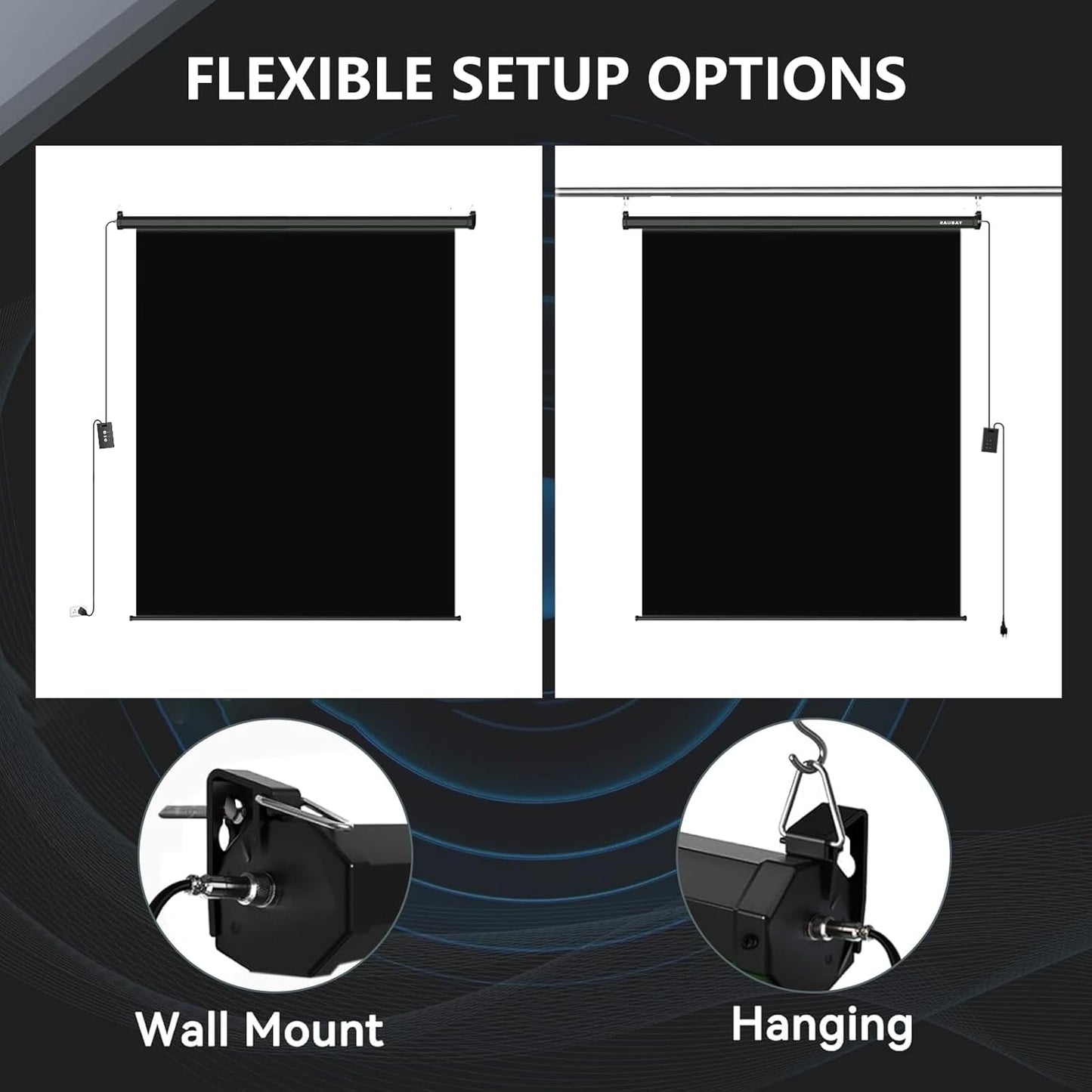 RAUBAY Motorized Pull Down Black Screen Backdrop - 78.7" x 86.6" Collapsible Wall-Mount Background for Professional Video Production, Photography Studio, Video Conferencing and YouTube, TikTok Creator