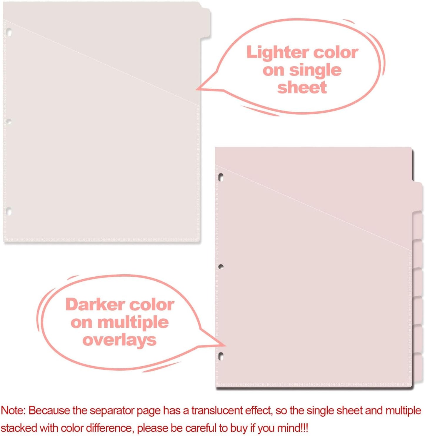 8 Tab Dividers for 3 Ring Binder with Pockets, Plastic Dividers with Clear Front Pocket, 8-tab Index Dividers with 3 Holes Punched for School & Office Supplies (Pink, 8 Tabs, 3 Sets)