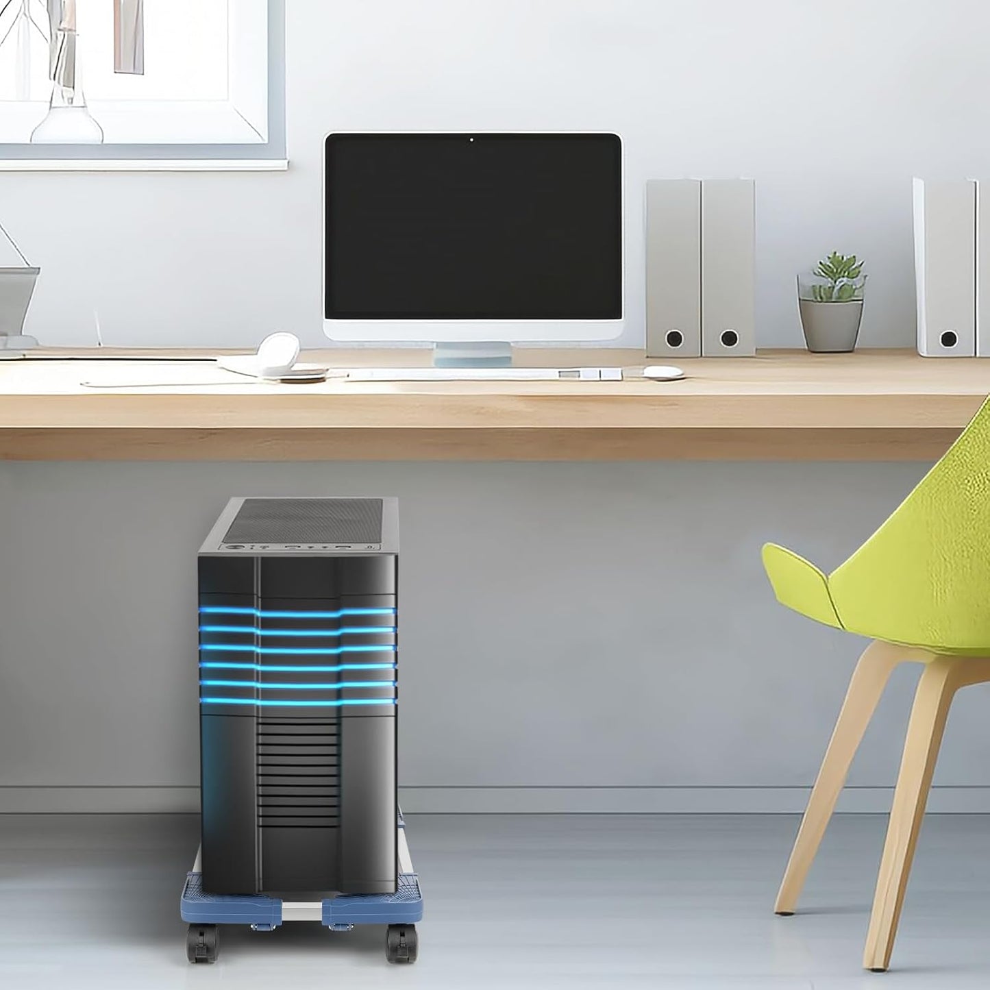 Liitrton Mobile CPU Stand, Adjustable Computer Tower Stand with 4 Locking Casters,Ventilated PC Stand for Floor with Multiple Colors, Fits Most PC Tower Under Desk Stand for Office Gamers (Blue)