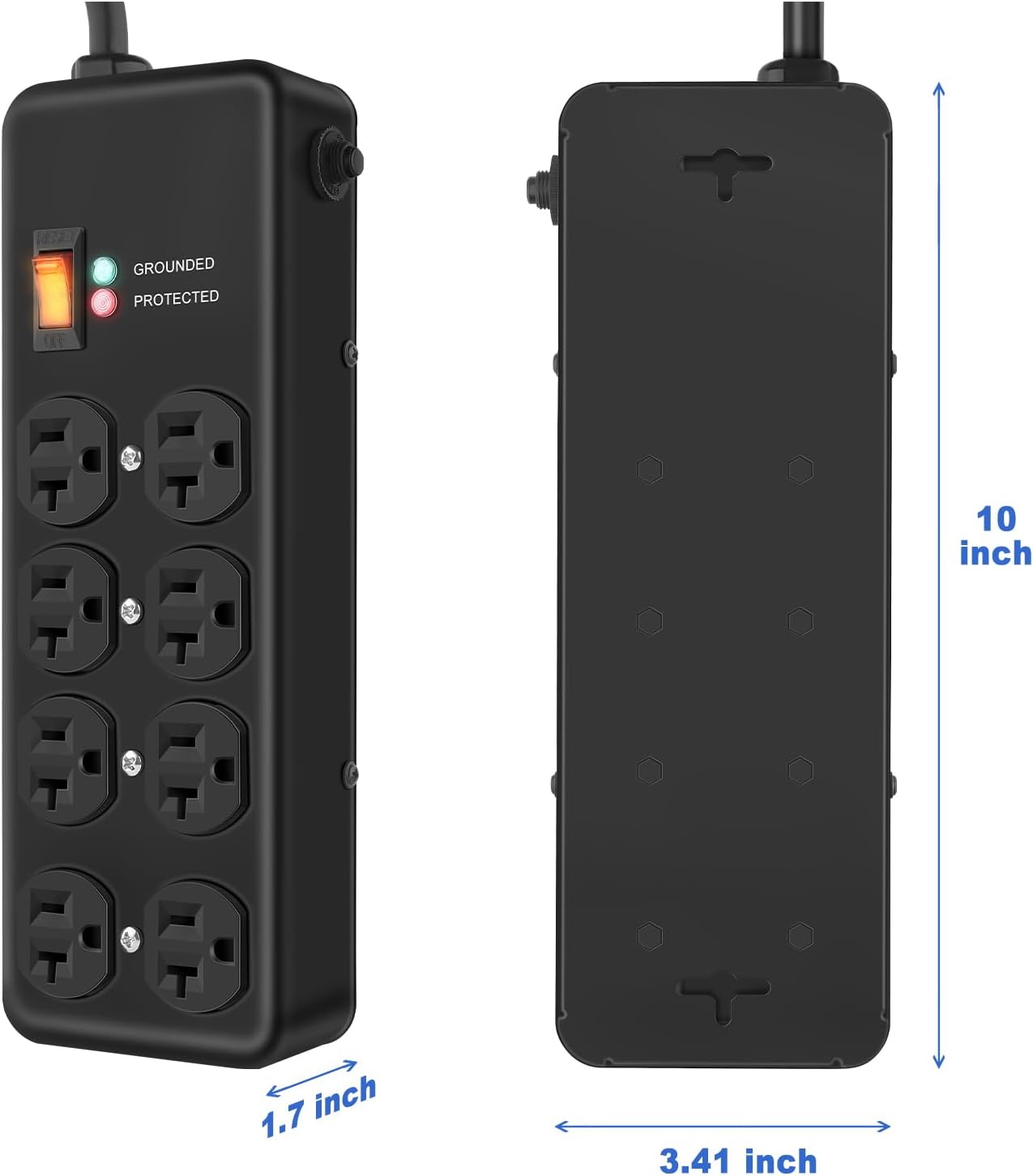 20Amp Power Strip Surge Protector, Durable Metal 8-Outlet with Heavy Duty 20 Amp 6Ft 12 Gauge Extension Cord, for Garage, Workshop & Industrial Use with 6-20R T-Slot Outlets, 4800J