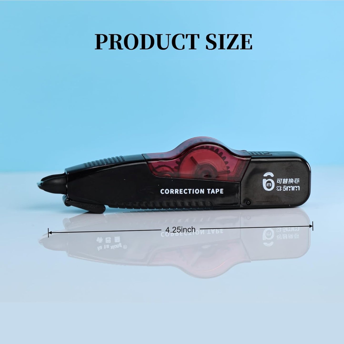 Refillable Quick-Dry White Correction Tape Set, 118ft(36m) Total, 6-Count Pack, Aesthetic Cute Pen-Shaped Applicator, School & Office Supplies(Black)