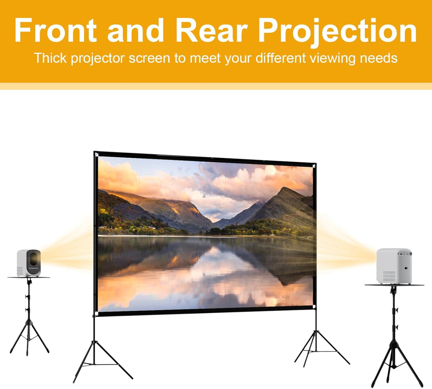 Outdoor Projector Screen with Stand, SCREENMAX 100 inch Foldable Projector Screens with Portable Carry Bag, 16:9 4k HD Rear Front Wrinkle-Free Projection Screen for Movie Night and Indoor Home Theater