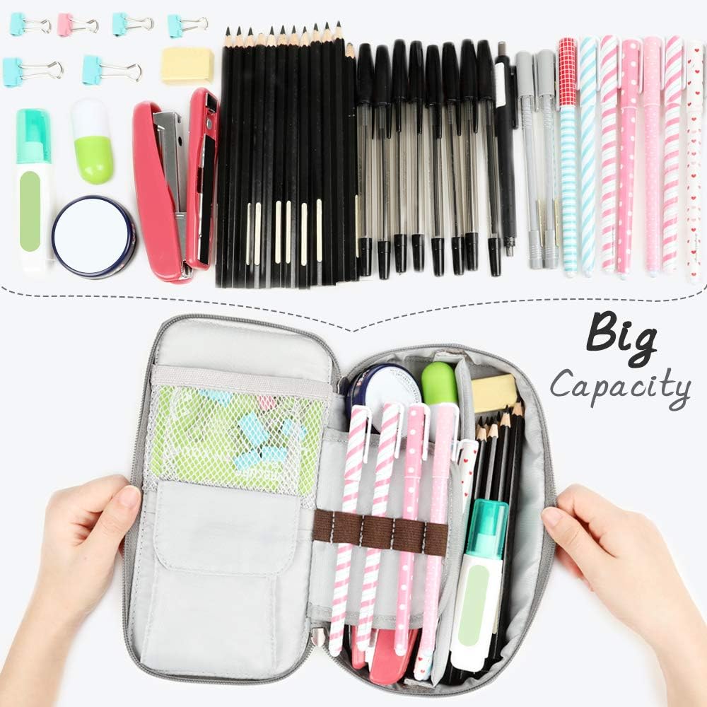 Homecube Capacious Pencil Case Marker Holder Pouch Desk Organizer Big Pencil Bag with Zipper Large Storage Box for College Middle School Office Supplies Stationery - Black