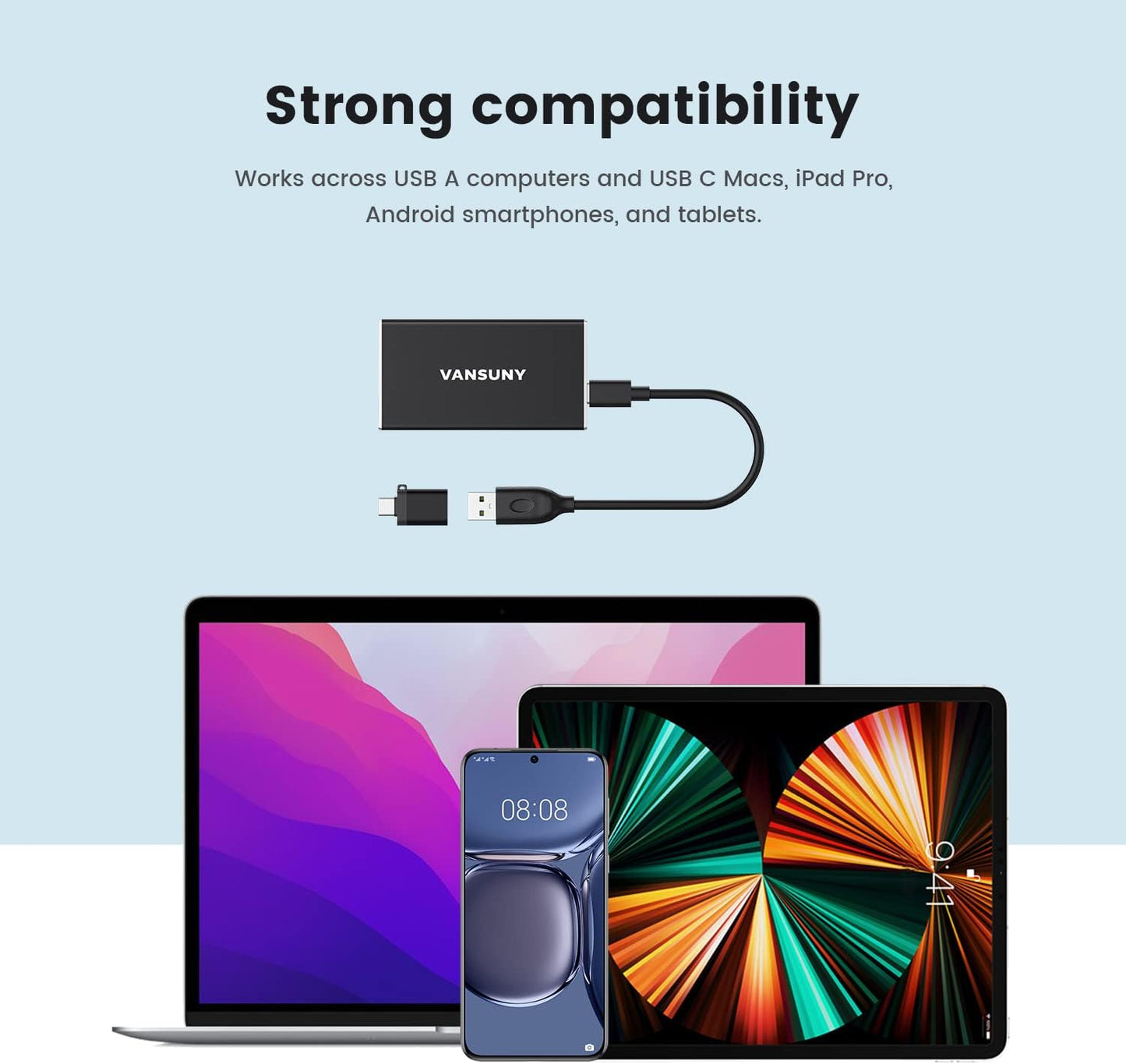 Vansuny 500GB Portable External SSD, USB 3.1 Gen2 450MB/s High-Speed Data Transfer, Metal USB C Mini Portable External Solid State Drive for PC, Laptop, Phones and More