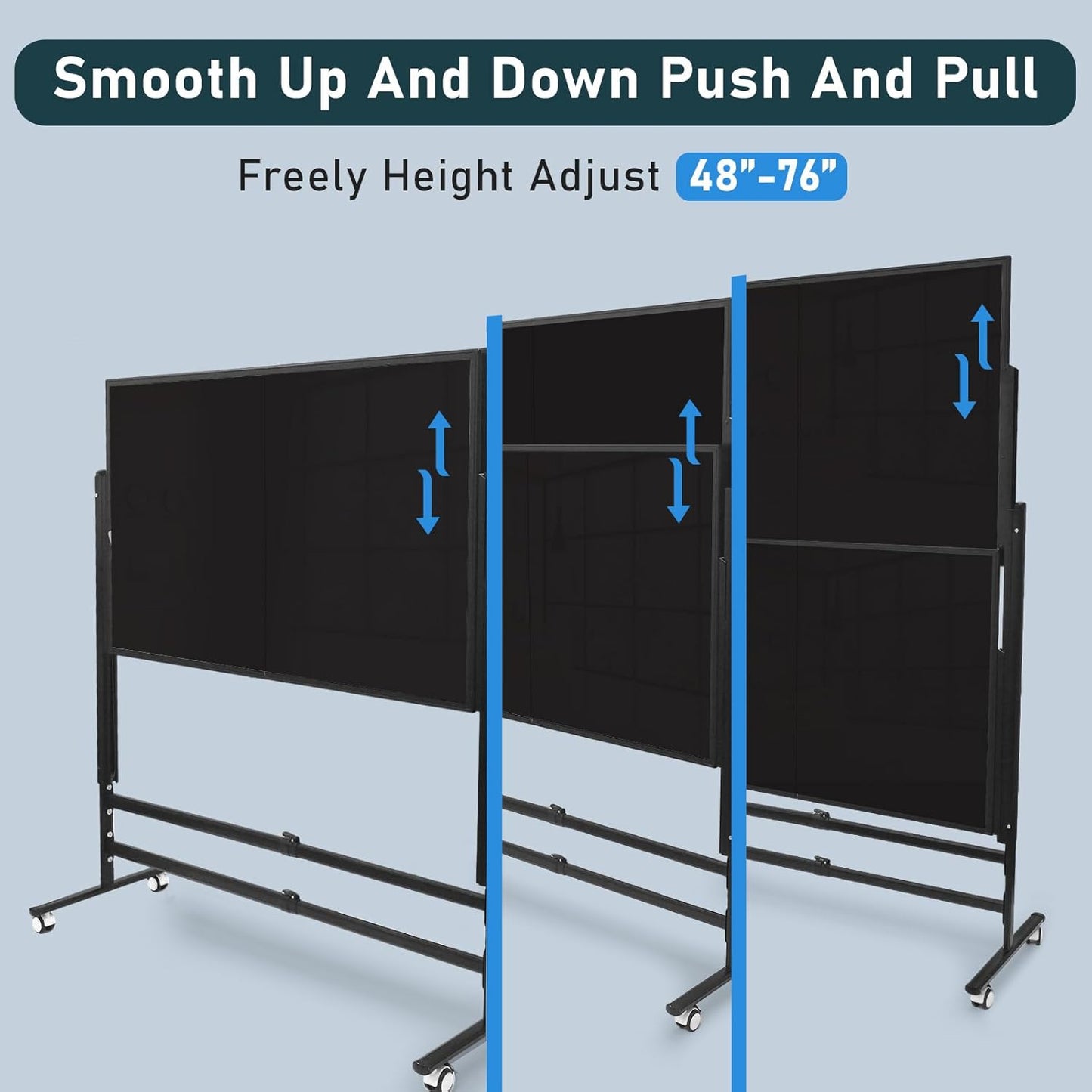 60x48 Inch Large Rolling Blackboard | Height Adjustable Double-Sided Magnetic Blackboard on Wheels | for Classroom, Home & Office Use