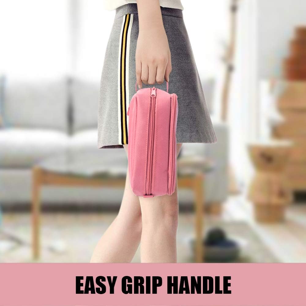 Sooez High Capacity Pencil Case, Big Pencil Bag Pouch Box Organizer Pen Case, Portable Journaling Supplies with Easy Grip Handle & Loop, Asthetic Supply for Girls Adults, Pink