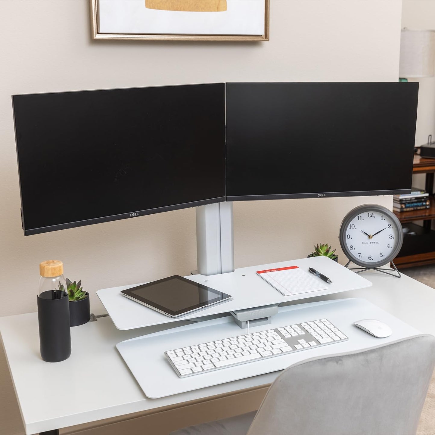 Perfect POSTURE Sit2Stand Standing Desk Converter with Dual Monitor Crossbar - 18” Height Adjustable Sit-Stand Workstation - Silver/White