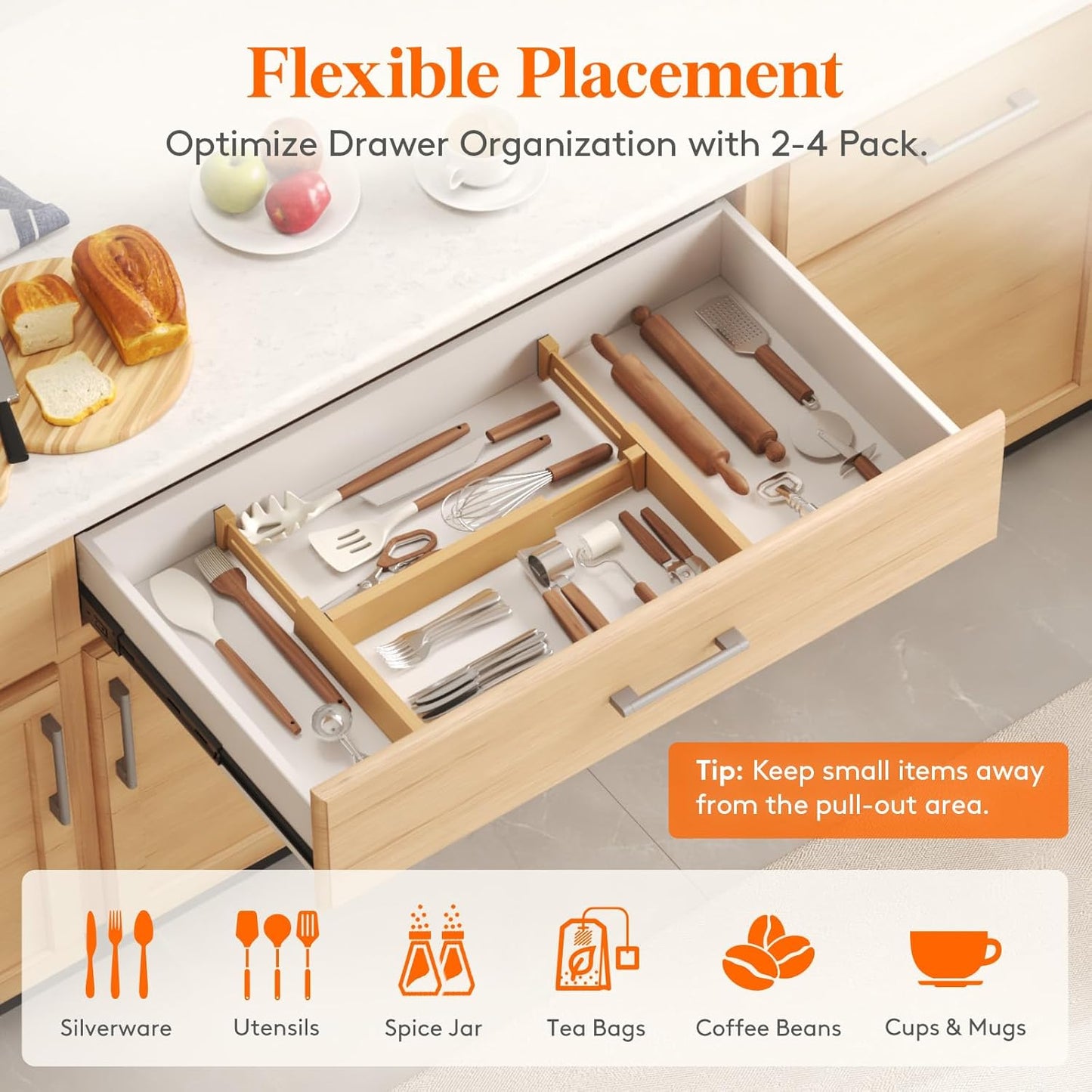 Lifewit 6 Pack Drawer Dividers Bamboo 2.4" High, 12-17" Adjustable Drawer Organizers for Clothes, Wooden Dresser Separators in Bedroom/Bathroom/Kitchen/Fridge/Office Organization and Storage