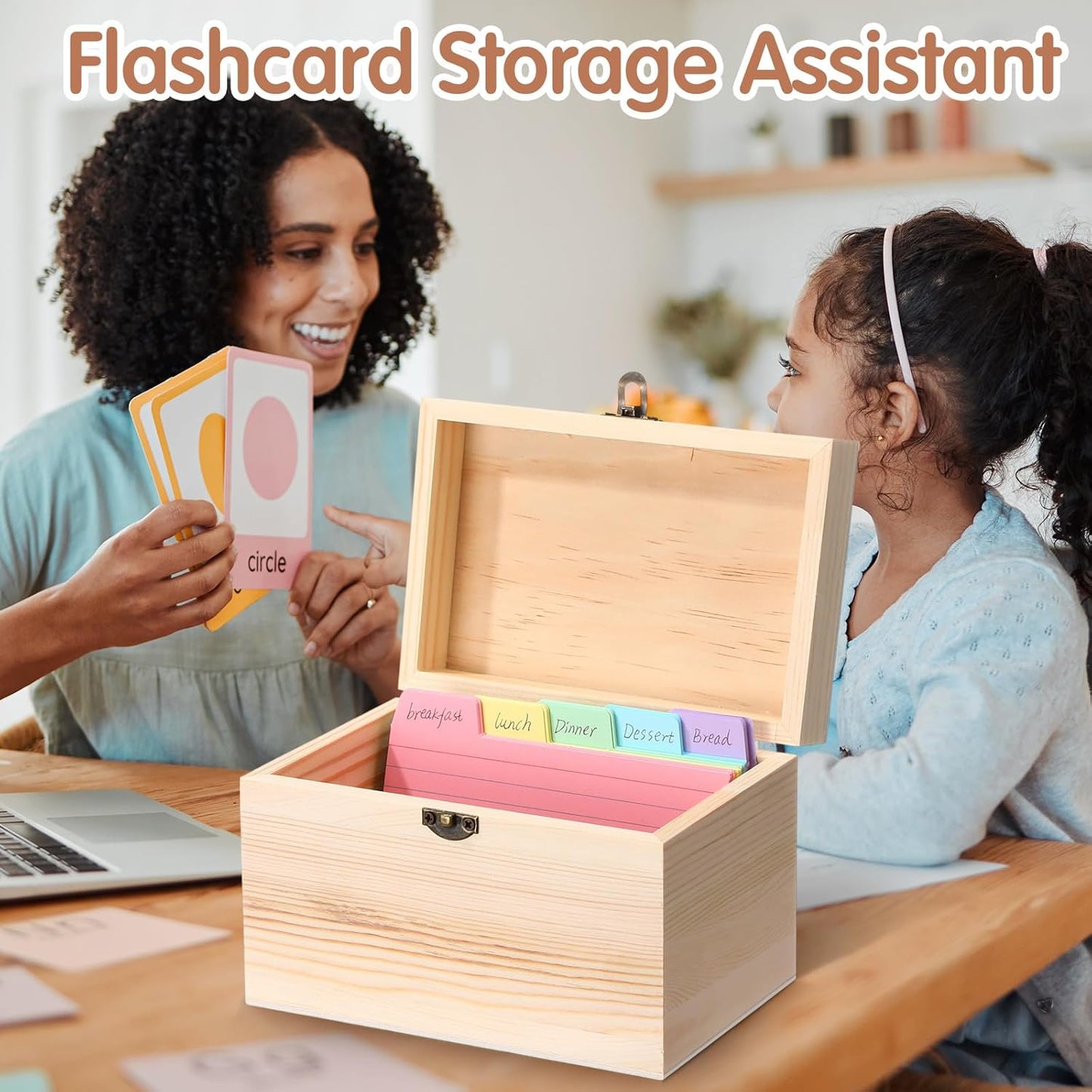4 Pcs Index Card Holder 3x5 Wooden Notecard Recipe Box Index Card Organizer Business Storage Case Flashcard Notecard Holders Gift Supplies for Back to School Home Office