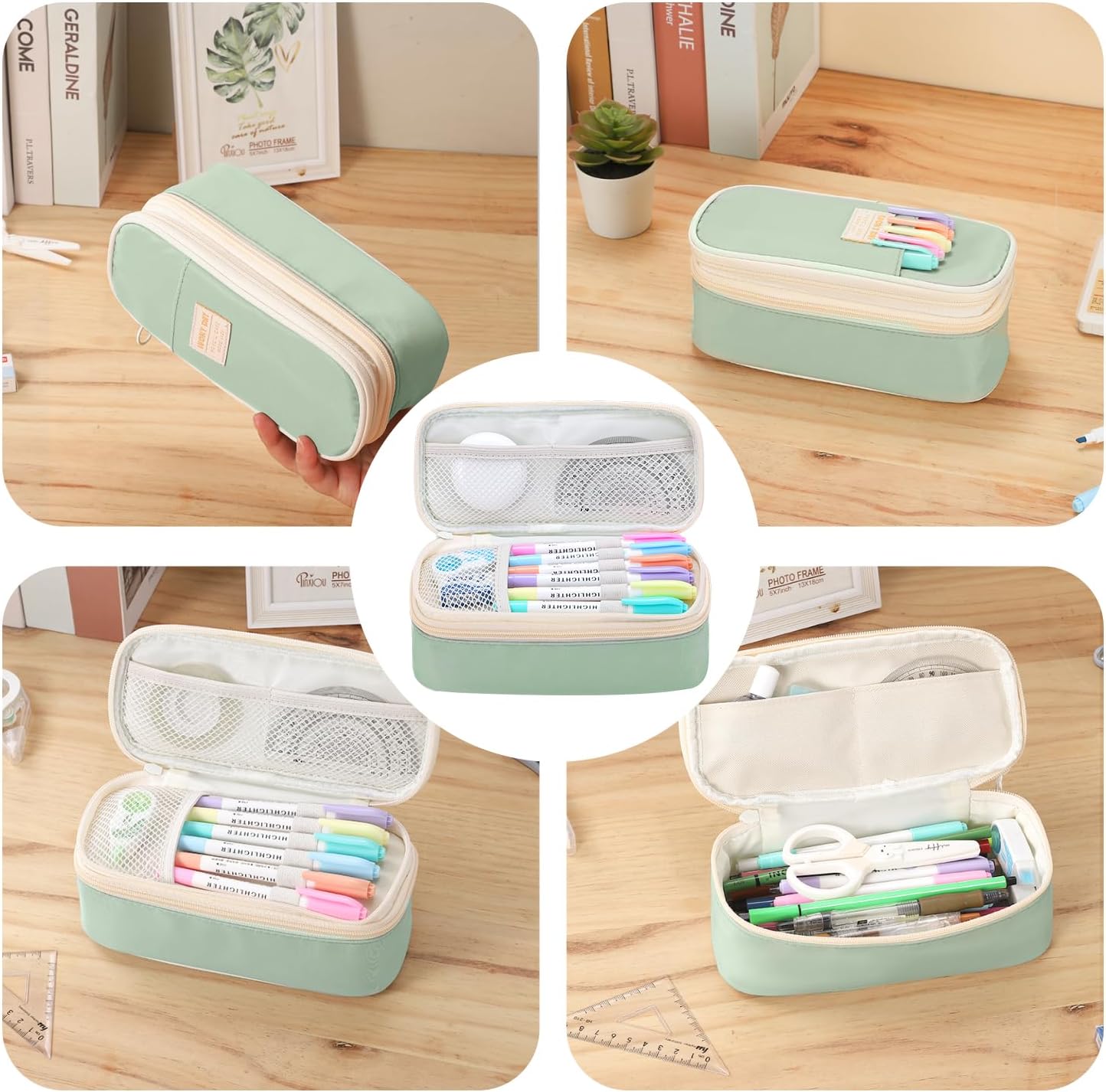 Pencil Case for Girls Kids Teens Adults Big Pencil Bag with Zipper Big Pen Pouch Large Stationery Pen Case Organizer for School Green
