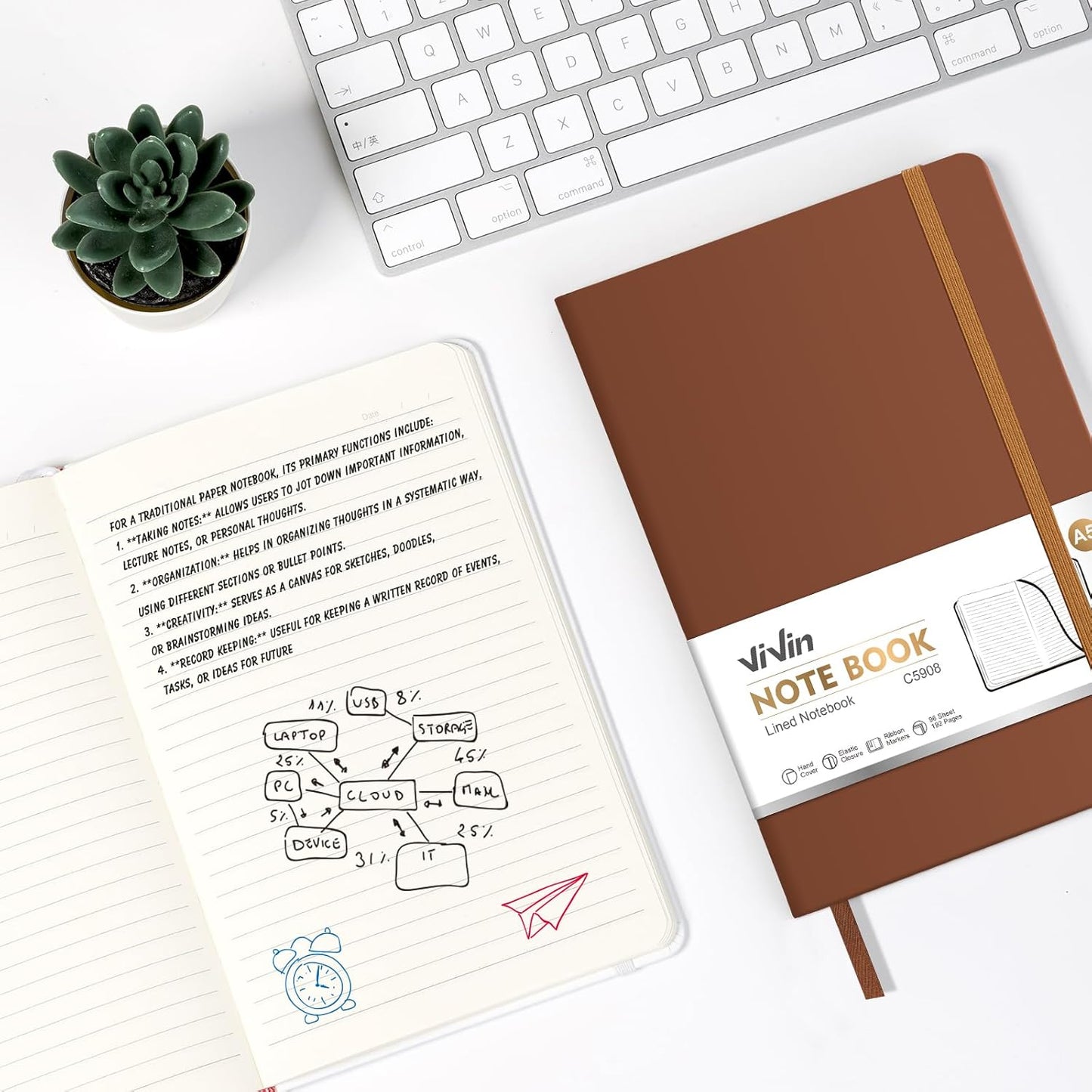 ViVin Lined Journal Notebooks for Work, 192 Pages, Medium 5.5 x 8.3 inch, College Ruled, A5 Hardcover Journaling Notebooks for Writing, 8 Pack Bulk