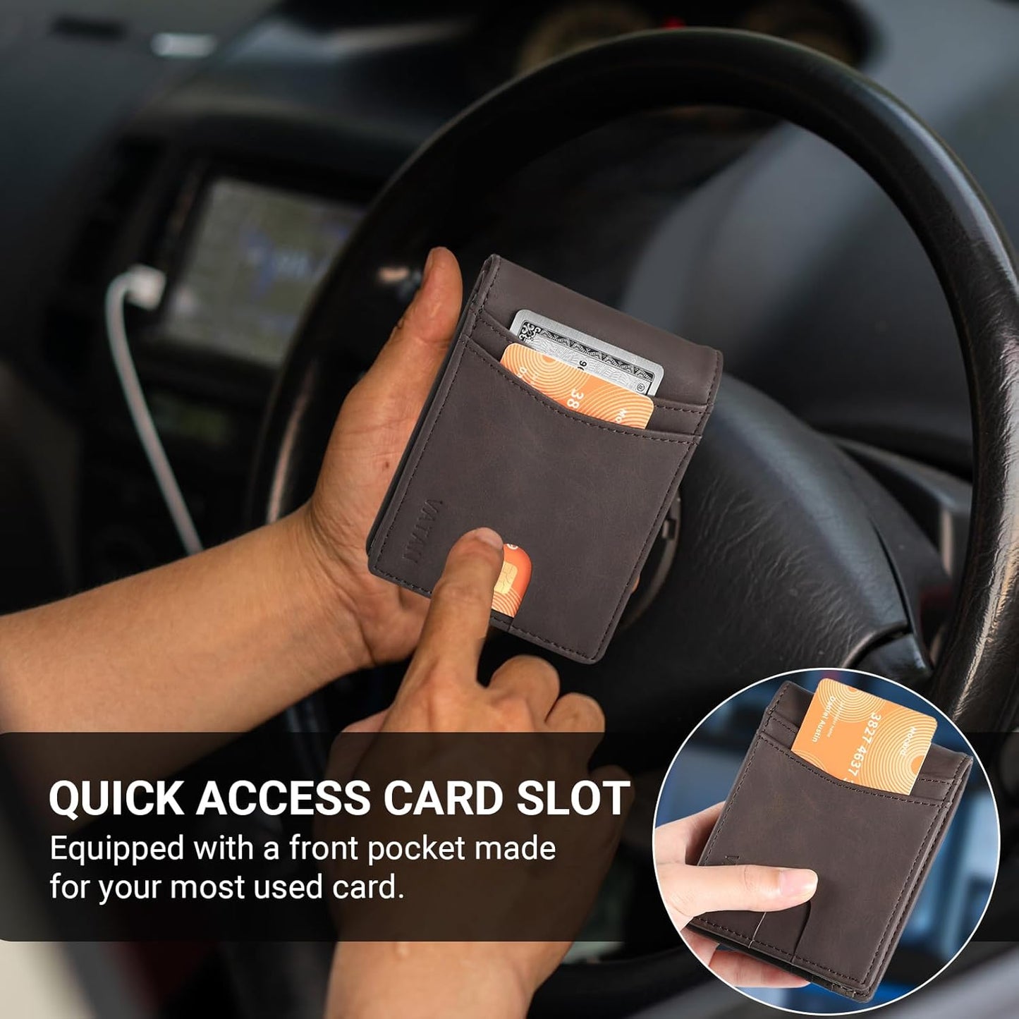 VATAN Wallet for Men, Mens Minimalist Wallet Credit Card Holder, Slim Leather Rfid 2 ID Window Large Capacity With Gift Box (Crazy Horse Deep Brown)