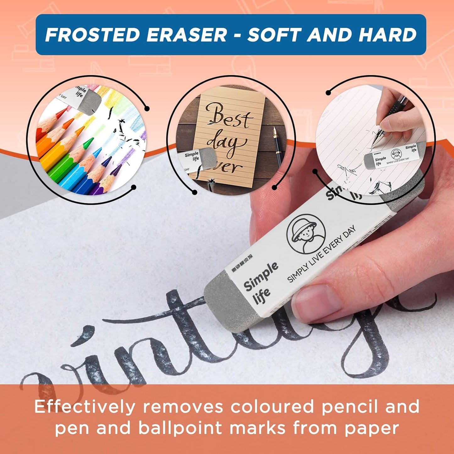 8 - Pack Sand Erasers - Frosted Erasers for Pens, Fountain Pens, and Ink - Special School and Office Supplies for Correction - Colored Pencil and Ink Eraser