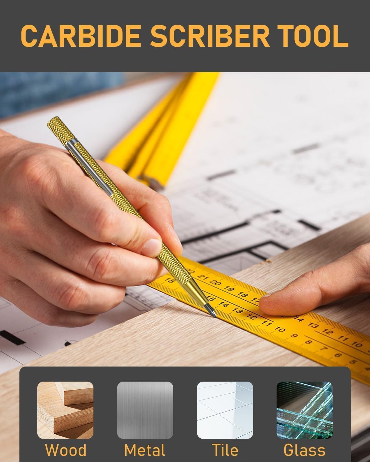 14 Pack Carpenter Pencil Set with Sharpener, Mechanical Carpenter Pencils with 60 Refills, Deep Hole Long-Nib Marker Pens, Carbide Scribe Tool & Construction Pencils for Architect with Case