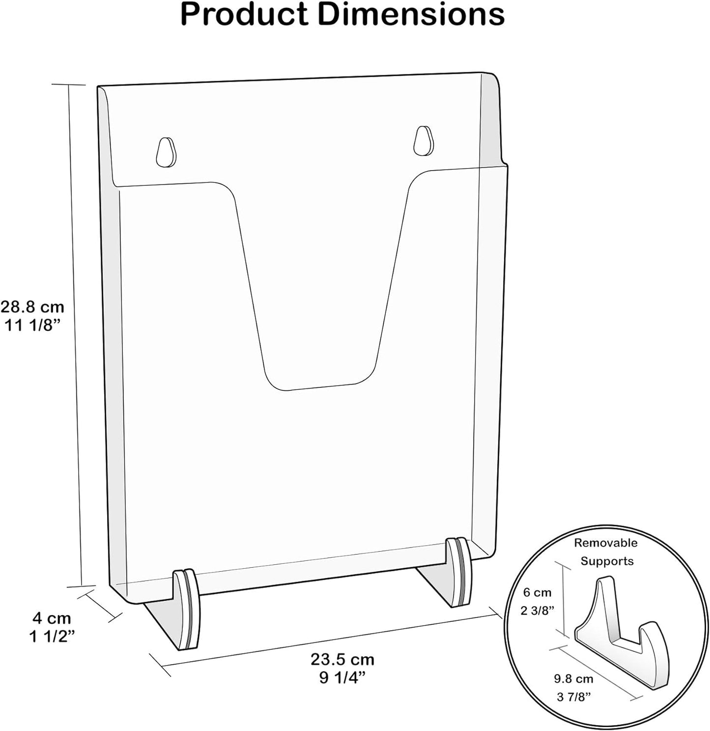 Acrimet Pocket File Holder Vertical Design Brochure Display (for Wall Mount or Countertop Use) (Removable Supports Included) (Letter Size) (Clear Crystal Color)