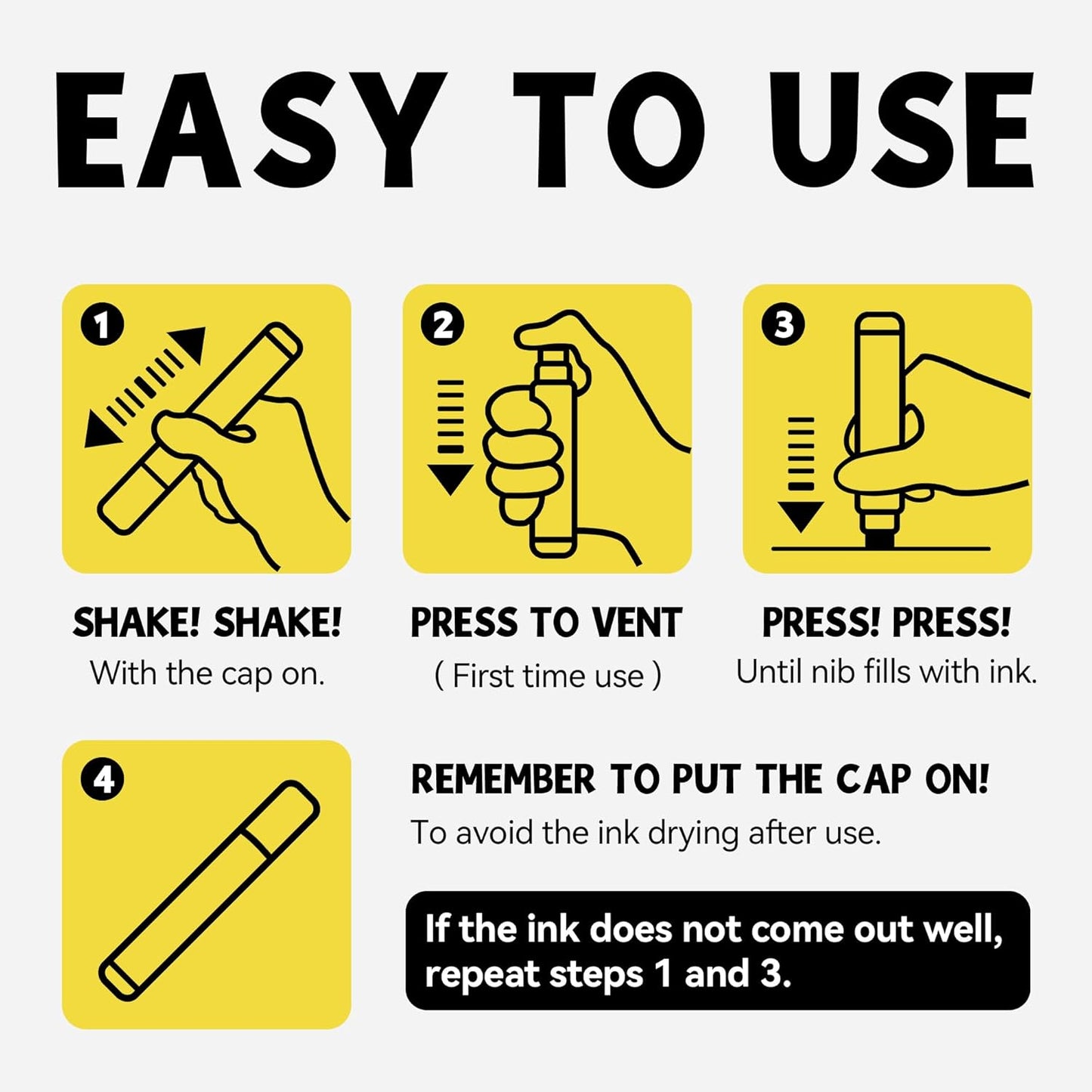 3 Jumbo Permanent Markers Yellow, 15mm Thick Wide Tip, Large Acrylic Paint Markers for Rock Painting, Poster, Graffiti, Stone, Ceramic, Glass, Wood, Canvas