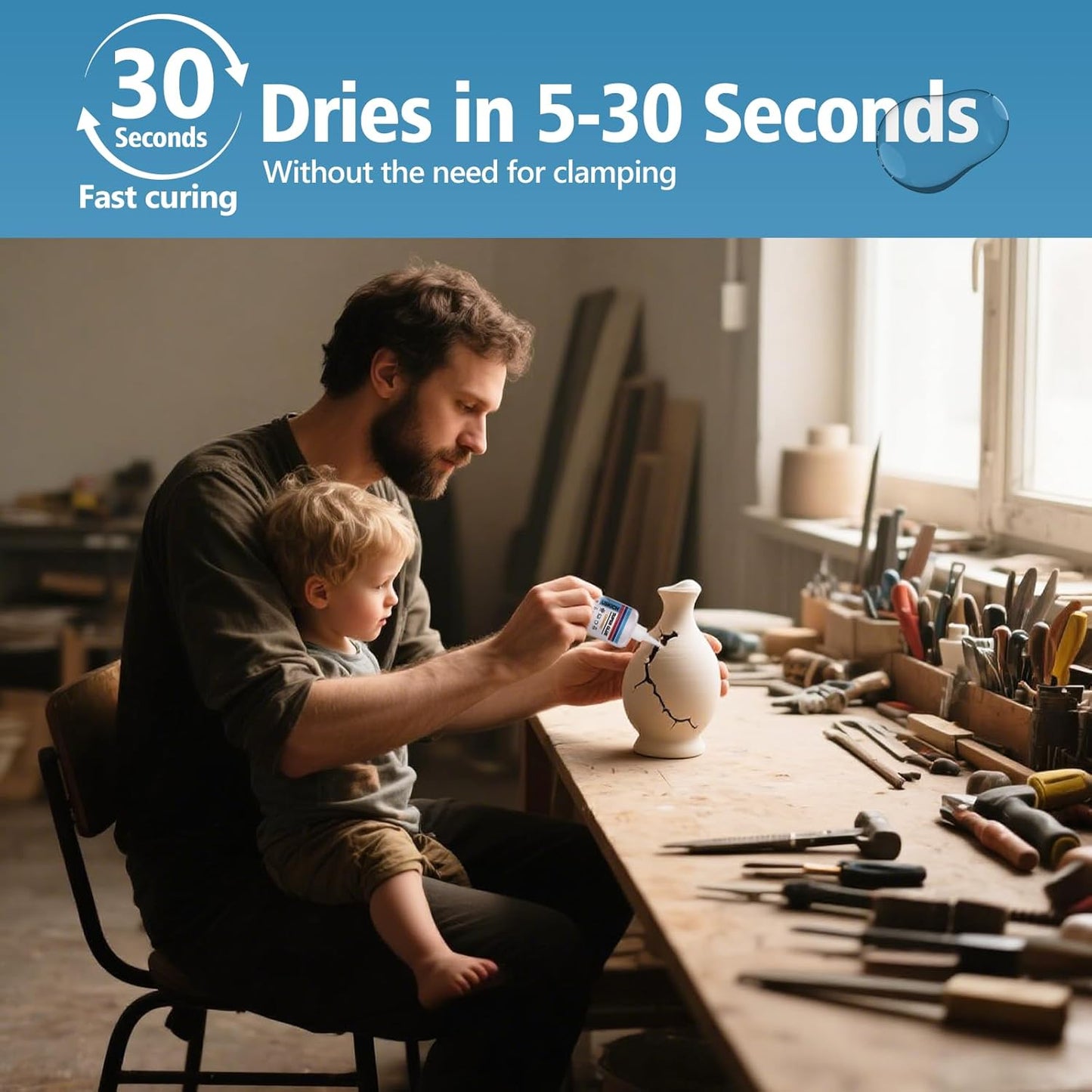 Super Glue for Porcelain and Pottery Repair with Anti Clog Cap. 6 x 1 fl oz,CA Glue - Clear Ceramic Repair Adhesivefor Dishes, Tiles, DIY Crafts, Quick Dry