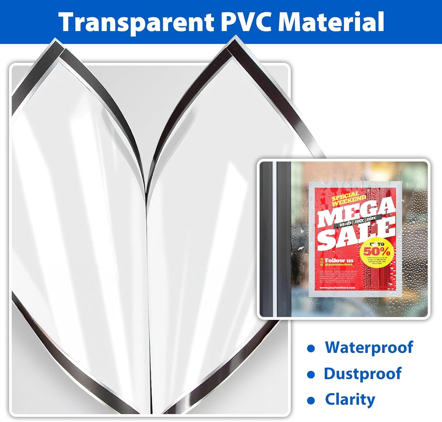 5Packs Magnetic Sign Holder, 11x17 Self Adhesive Display Frame With Strong Magnetic Frame and Clear PVC for Office, Store, Home, Door, Window, Refrige Paper Holder, Silver