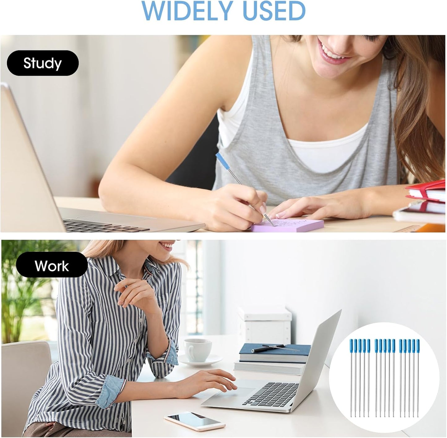 0.7 mm Ballpoint Ink Twist Pen Refills, 15 Pcs Medium Point Metal Smooth Writing Replaceable Ink Refill, Stationery Compatible for Cross Ballpoint Replacement (4.6in M) (Blue, 15)