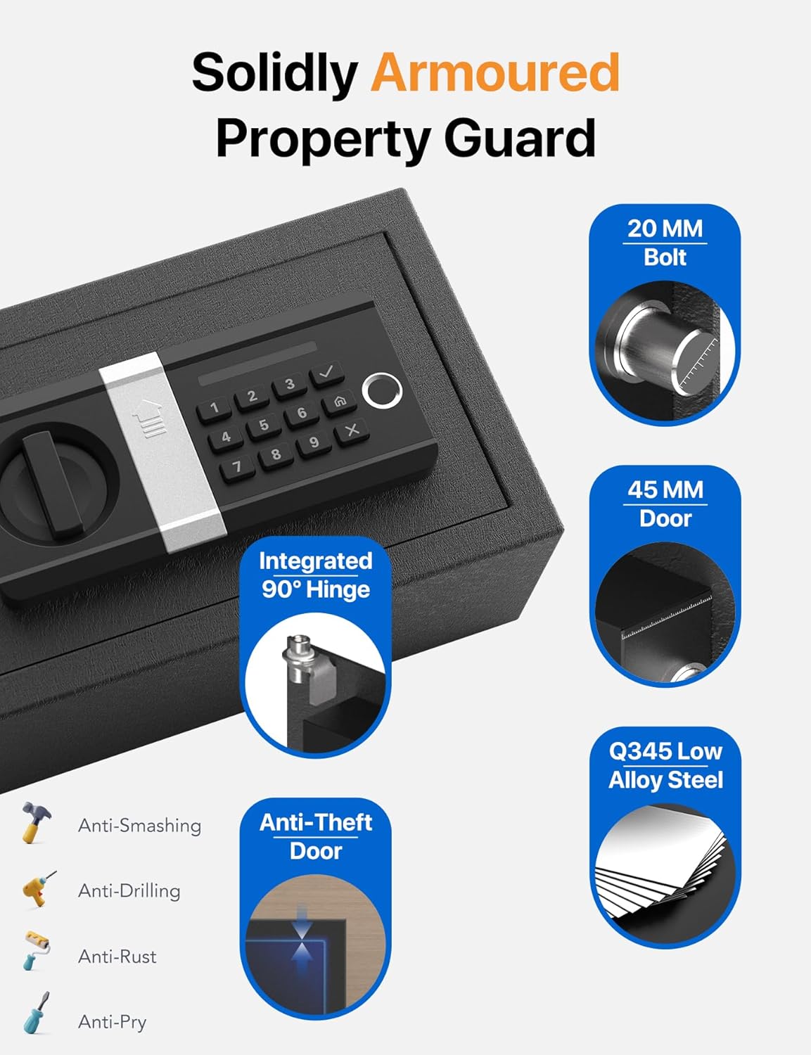 FORFEND Smart Home Safe | WiFi Safe Box App Lock/Alarm | Voice Command, Kidnap Alarm, Tamper Detect, Frozen Mode, Sub Account| Digital Safe Anti Theft