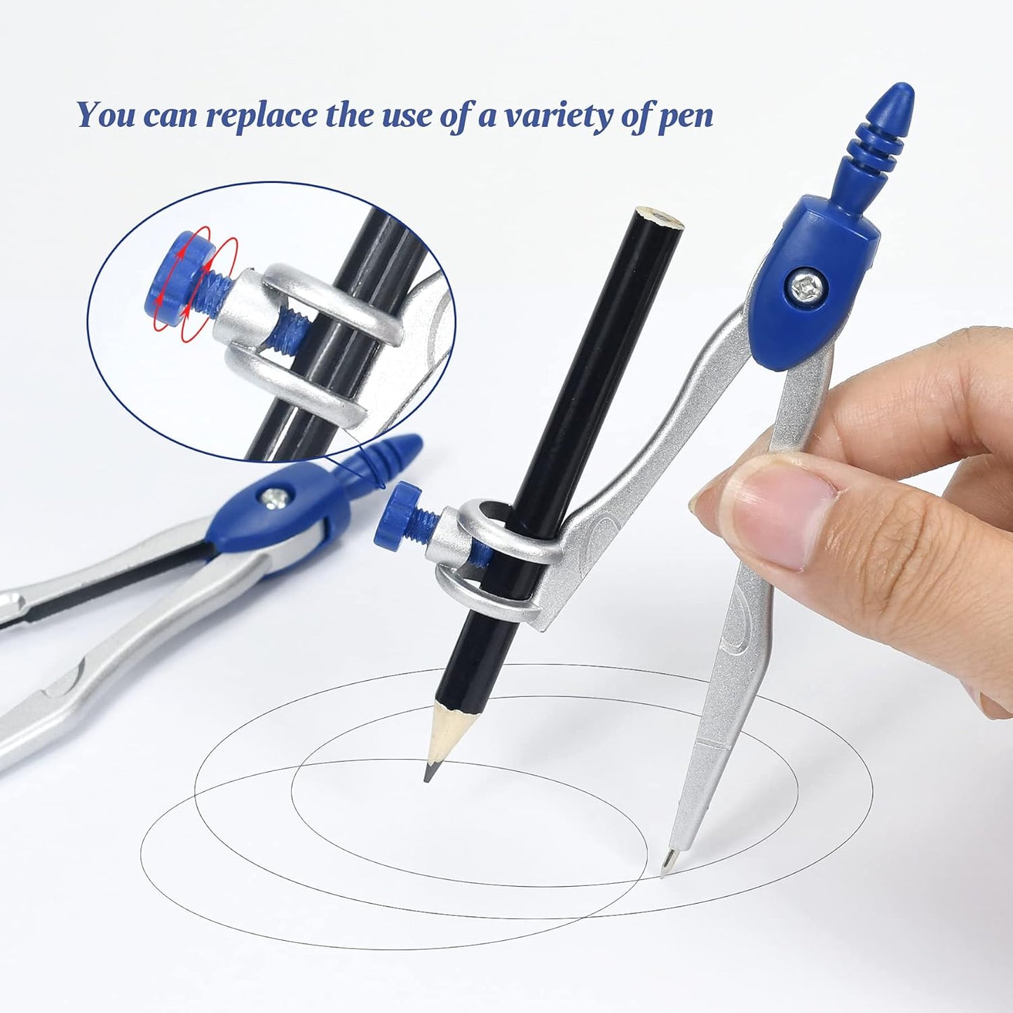 Math Geometry Kit Sets 10 Piece Student Supplies with Shatterproof Storage Box,Includes Rulers,Protractor,Compass,Eraser,Pencil Sharpener,Lead Refills,Pencil,for Drafting and Drawings(Navy blue)