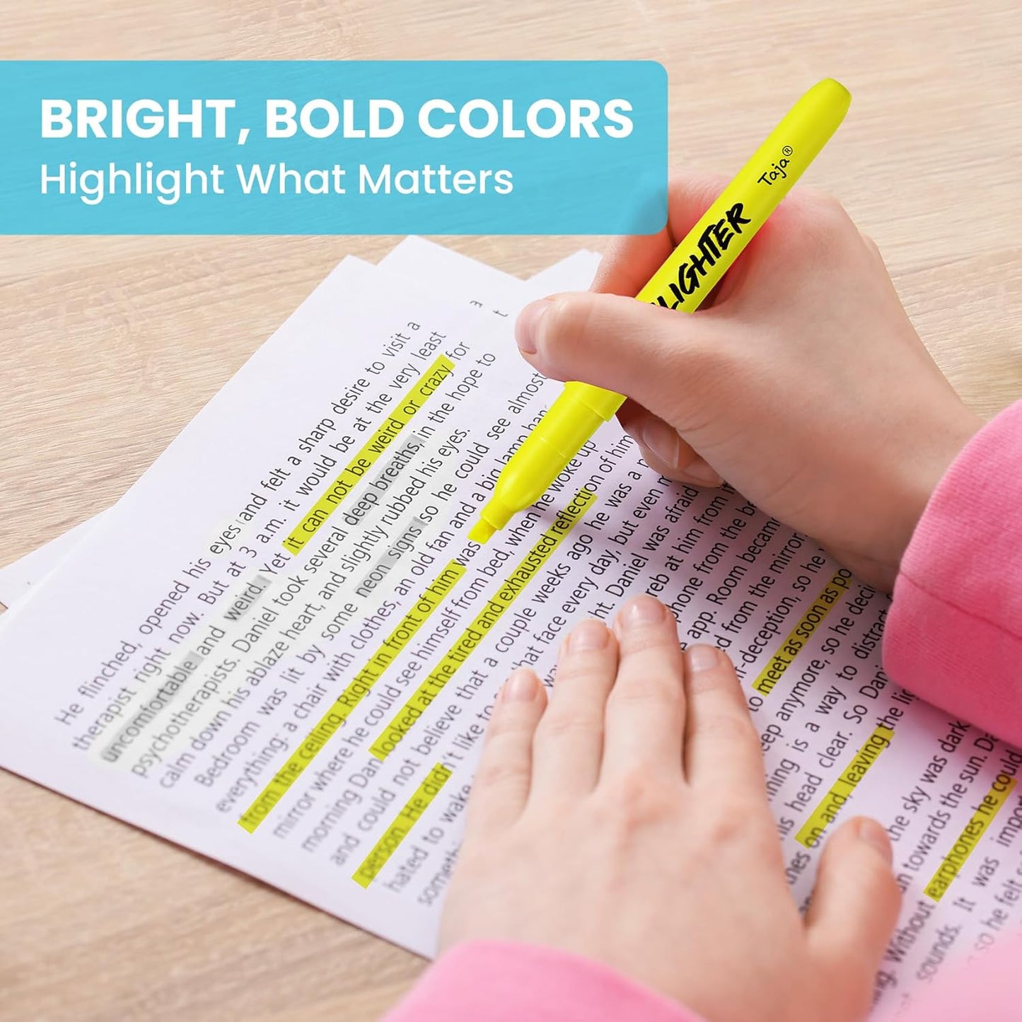 Taja 30 Pack Yellow Highlighters Bulk, Chisel Tip Highlighters Markers Set with No Bleed Ink, Perfect for School & Office Supplies