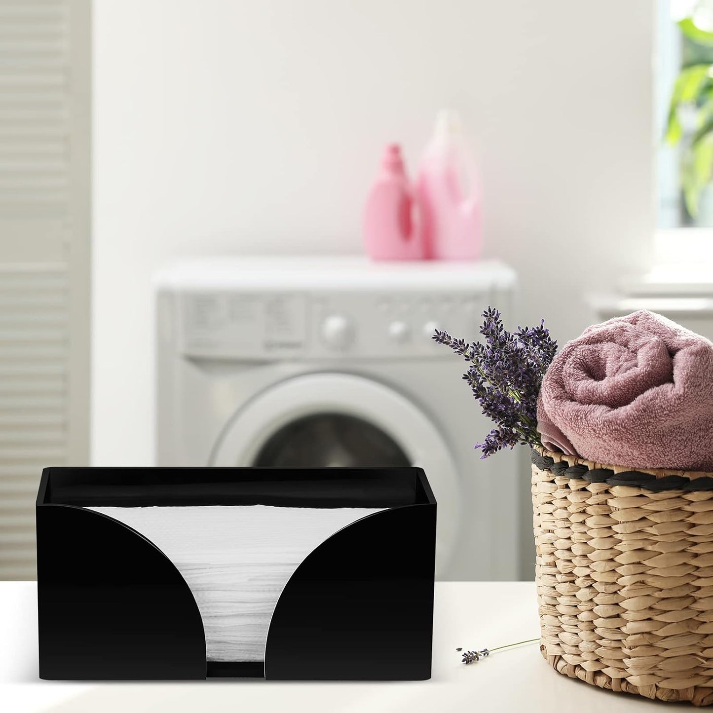 2Pack Paper Towel Dispenser Countertop, Black Acrylic Paper Towel Holder for Bathroom Folded Paper Towel Dispenser Clear Trifold Napkin Holder for Z-fold, C-fold, MultiFold Trifold - Home Kitchen