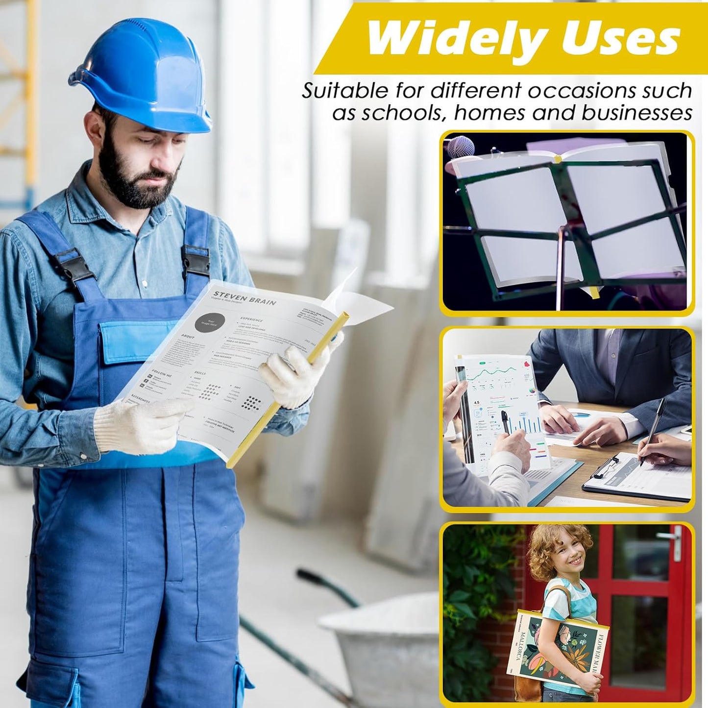 Thenshop 100 Pcs Clear Report Covers with Sliding Bars Sliding Bar File Folder Binder Plastic Report Folder for File Paper Book Resume Letter Office, 30 Sheet Capacity(Yellow)