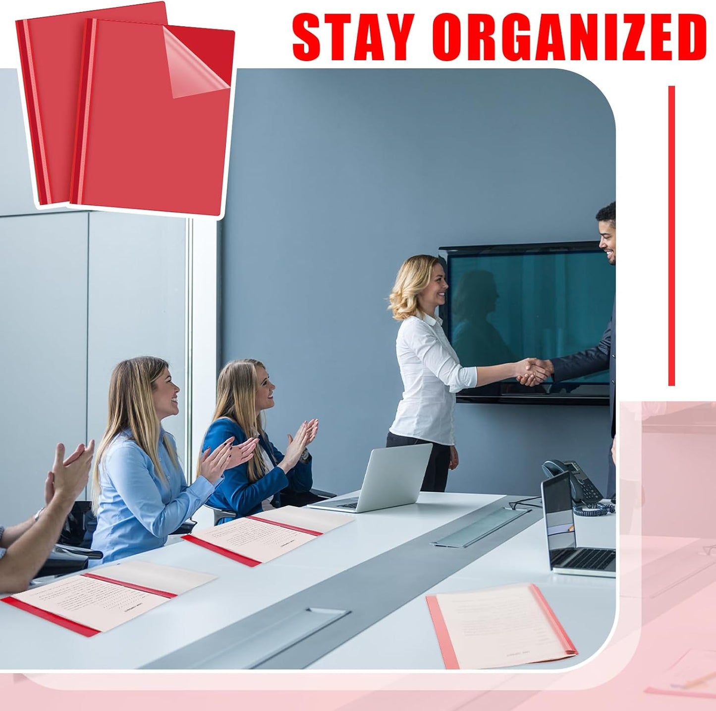 Teling 150 Pcs Plastic Report Covers with 3 Prong Clear Front Resume Folder Business Report Covers Bulk Presentation Folders Clear Front Report Folders for Documents, School, Office(Red)