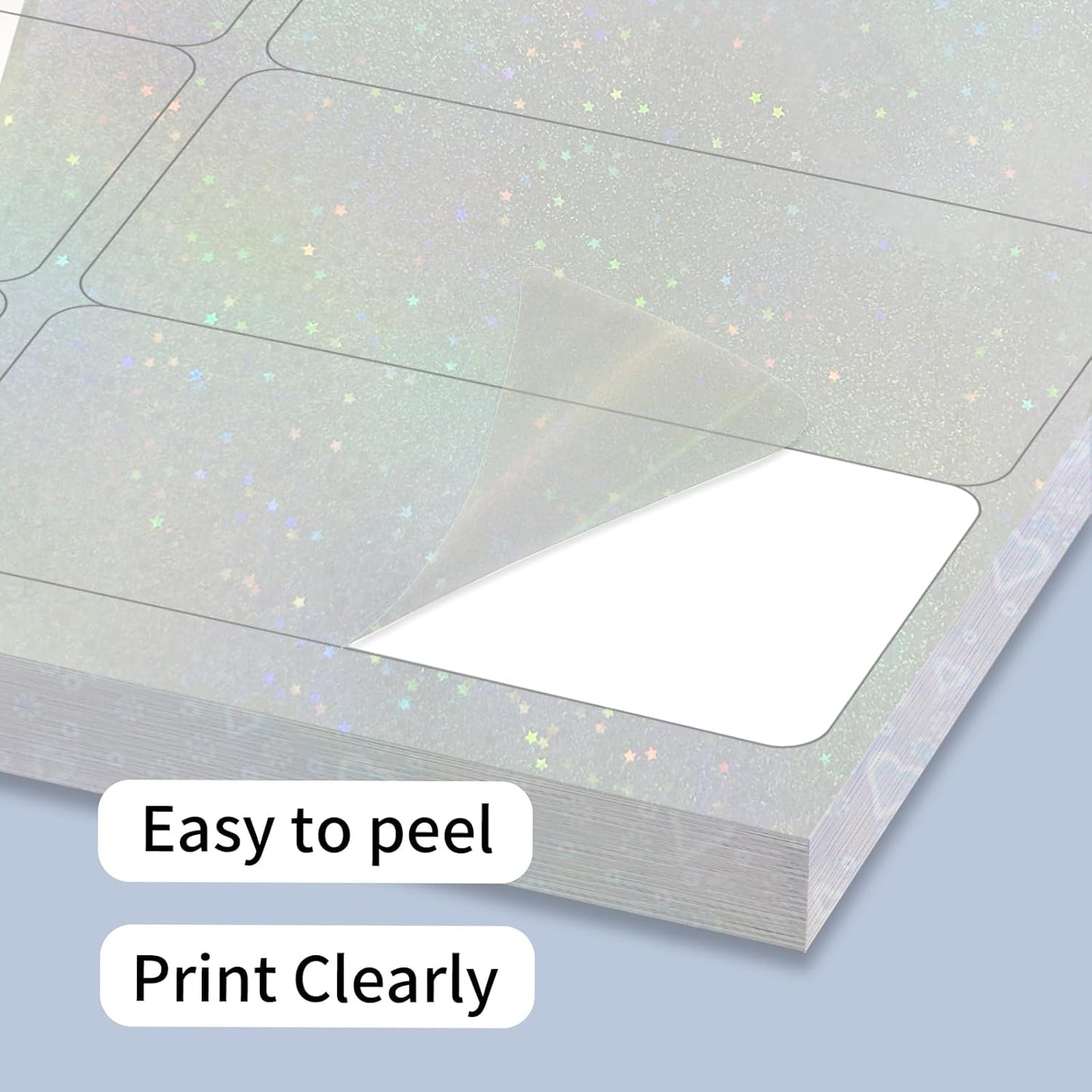 STARLIBOO Transparent Stickers Labels - 2" x 4" Clear Address Labels Mailing Stickers for Laser/Inkjet Printer 8.5"×11"- 20 Sheet (Clear Holographic Star)