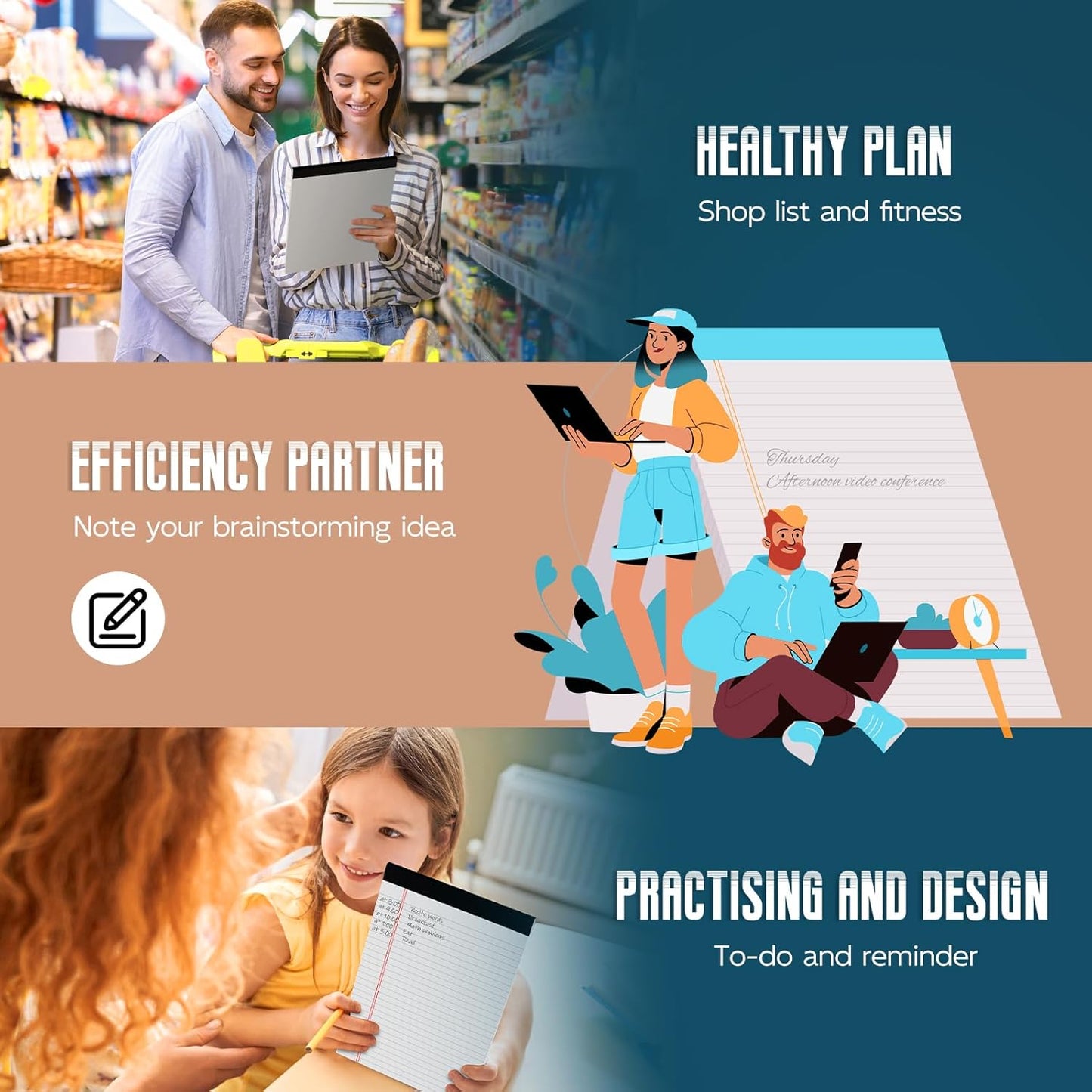 White Legal Note Pads 8.5 x 11'', 12 Pack Legal Paper Note Pads 8.5x11, Micro Perforated Wide Ruled Lined Writing Pads 30 Sheets for Home Office School Work, Legal Notepads Double-Side Printed Per Pad