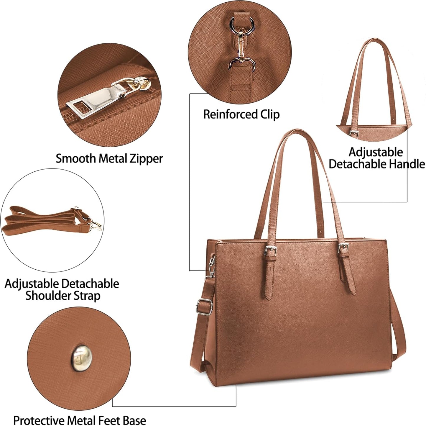 Laptop Bag for Women Waterproof Lightweight Leather 15.6 Inch Computer Tote Bag Business Office Briefcase Large Capacity Handbag Shoulder Bag Professional Office Work Bag