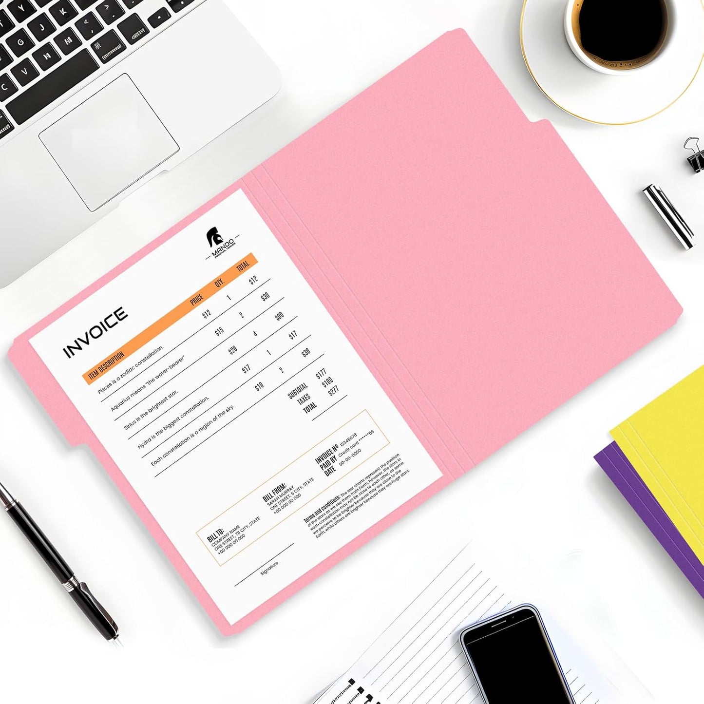 SUNEE File Folders Letter Size 10 Assorted Colors, 100 Pack Folders for Documents 1/3-Cut Tabs, Colored File Folders Office Home School for Documents Files Paper