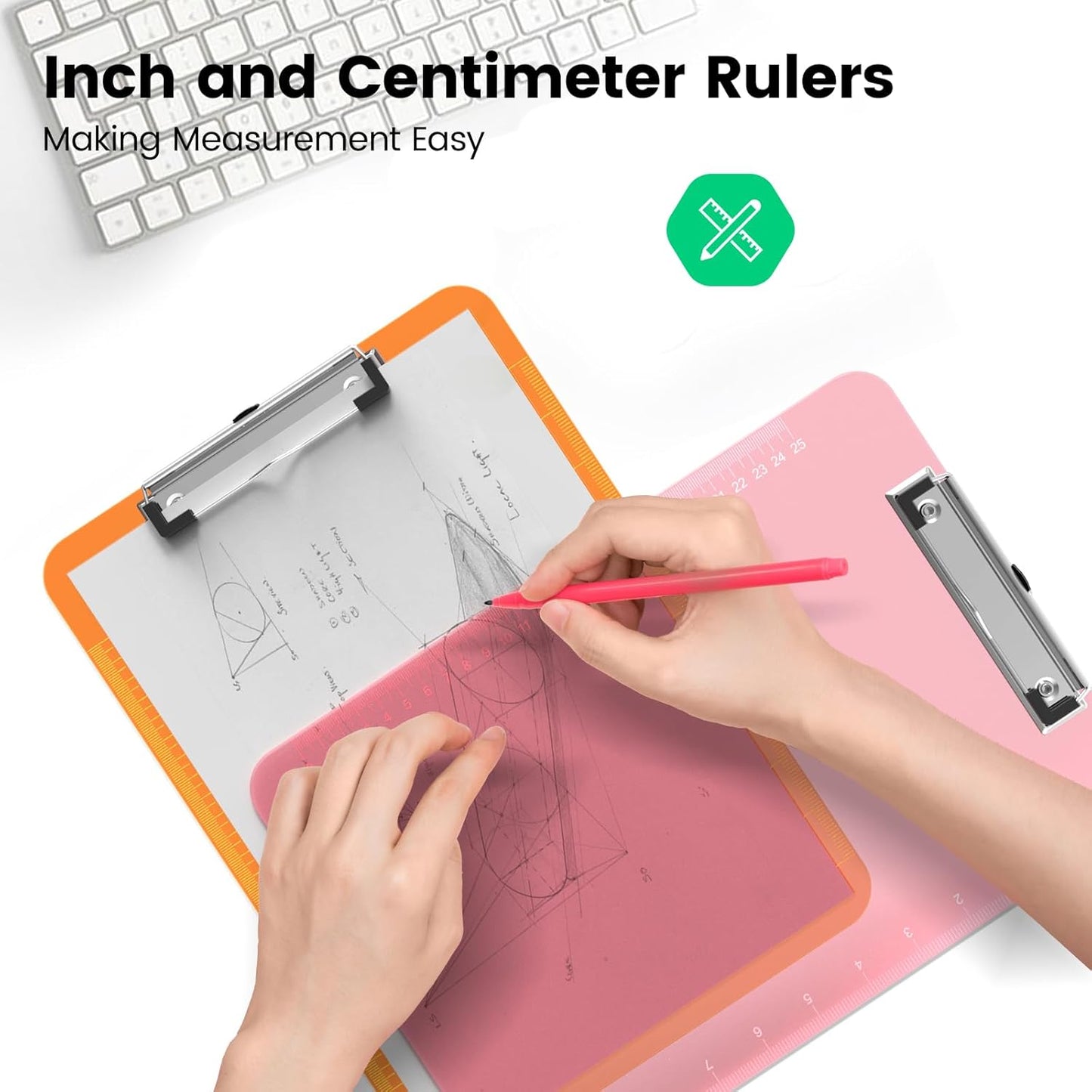 Bulk Clipboards Set of 6, 8.5x11 Plastic Colored Clear Clip Board with Ruler, Suitable for Classroom, Students, Kid, Size 9" x 12.5" with Low Profile Clip, Office & School Supply