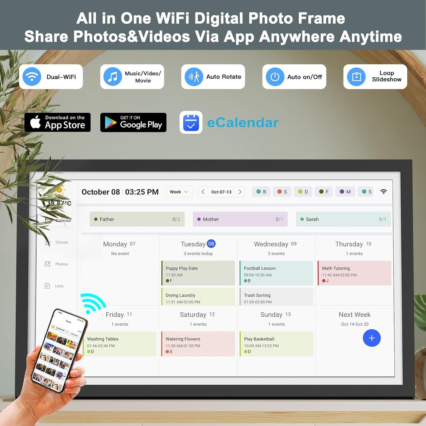 Smart Digital Calendar Chore-Chart-for-Business Planner - 27" Touchscreen Interactive Display Electronic Calendar for To Do List, Auto-Sync Google iCloud Outlook Calendars, Wall Mountable for Mom Dad