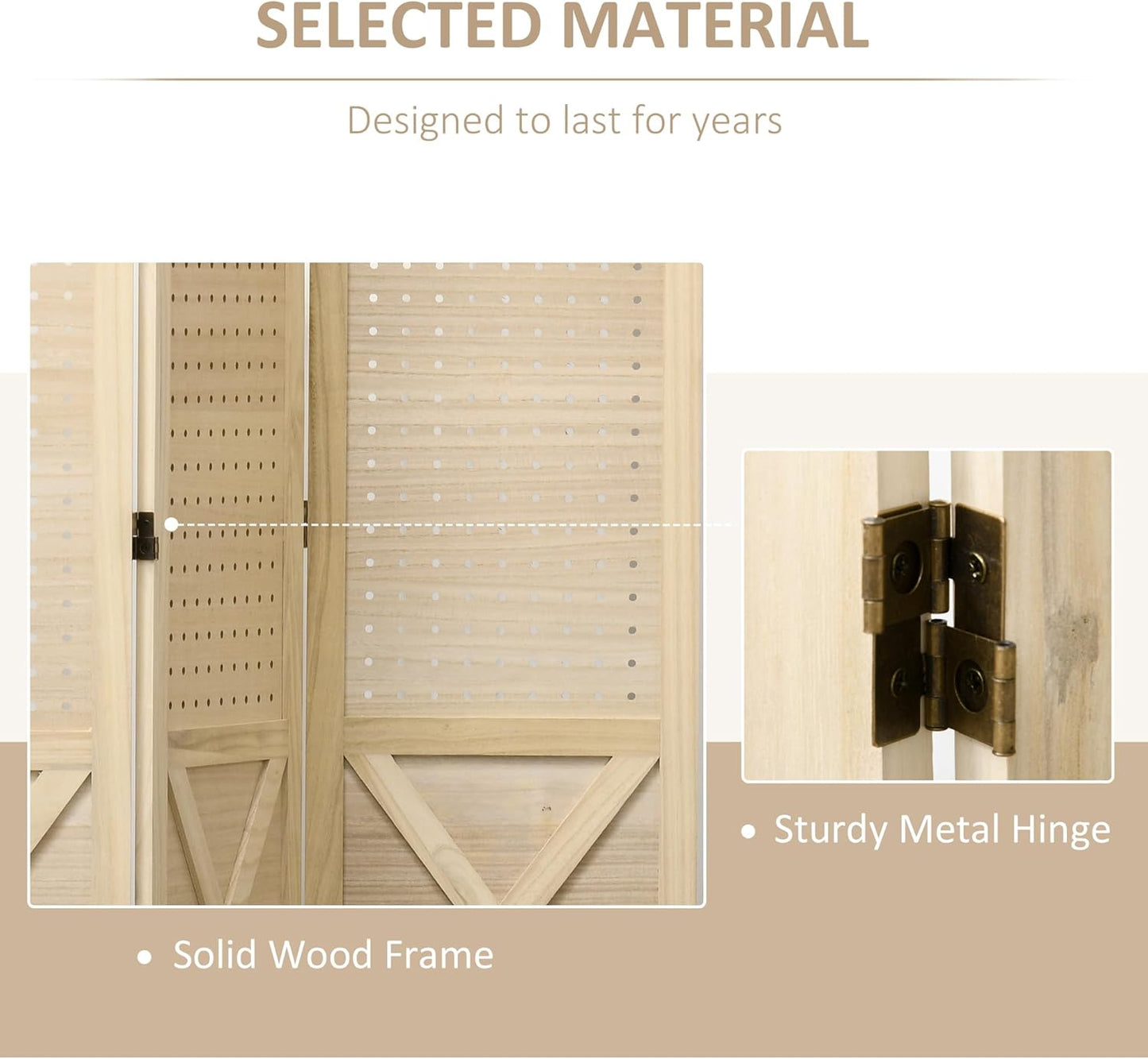 NicBex Room Divider 3 Panel Room Dividers with Pegboard Design Partition Room Dividers and Folding Privacy Screens 4.7 FT Wall Divider for Home, Office, Room Separation,45"W x 0.75"D x 57"H, Natural