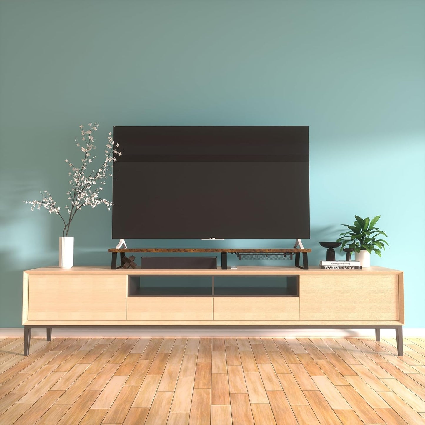 Aothia Dual Monitor Stand Riser - Metal Leg Monitor Stand with Drawer, Desk Shelf for PC, Laptop & Screen (Vintage)