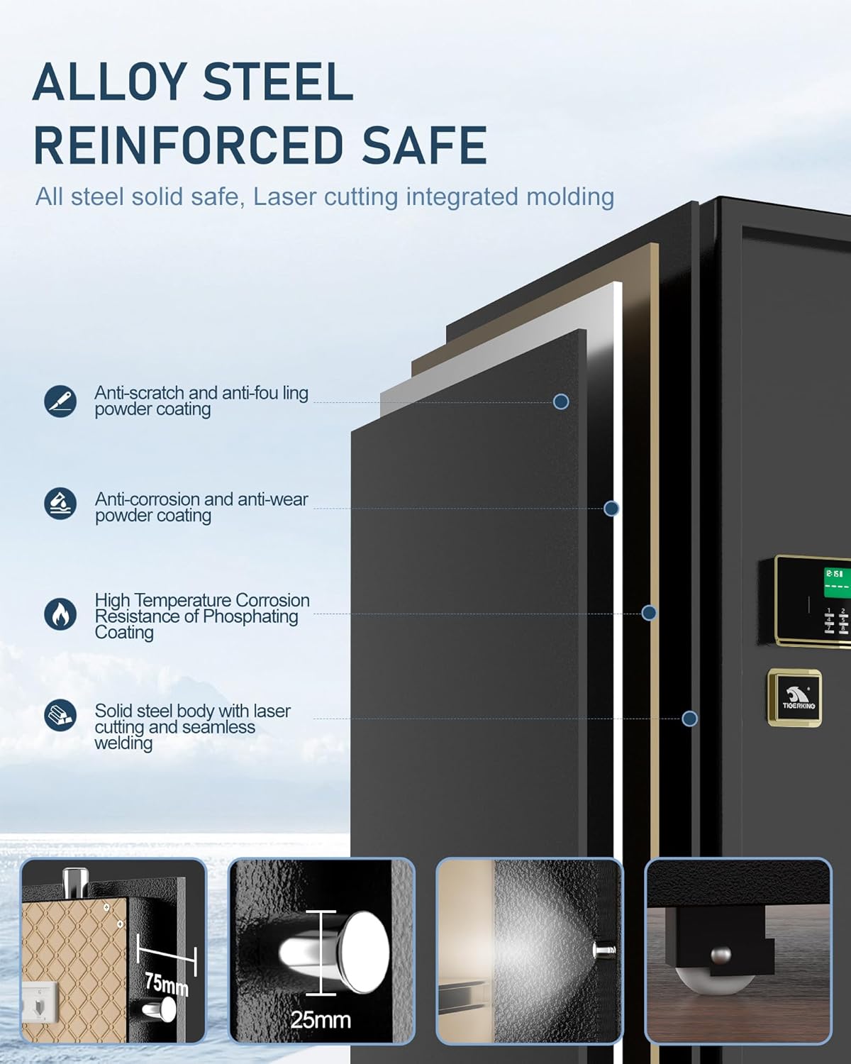 ใ๐๐ ๐๐๐๐๐ใTIGERKING 5.9 Cu.ft Extra Large Heavy Duty Safe Box, Big Home Safe with Double Safety Key Lock and Separate Lock Box, Digital safe with 2 Removable Shelf for Home Hotel Office, Black