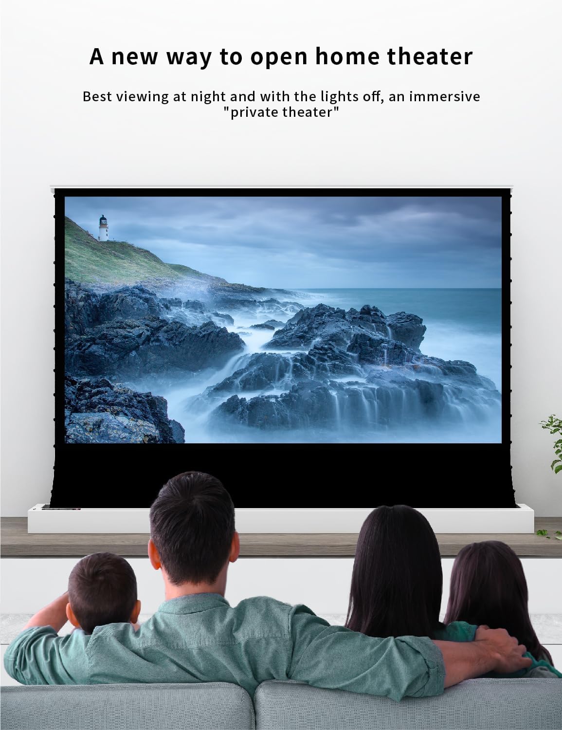 VIVIDSTORM-Home Cinema S 72 inches Portable Folding Stand Floor Rising Movie Screen Sound Transparent Perforated White Screen Compatible with Ordinary Projector,VWSDSTPW72H