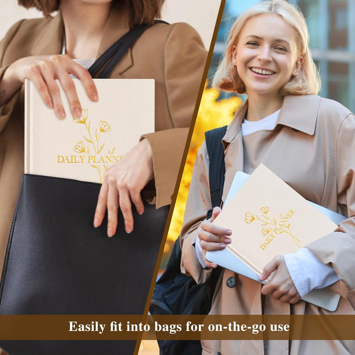 Lanpn Undated Daily Planner Hourly Schedule Notebook, 196 Pages 2 Page per Day To Do List Notebook Notepad Appointment Work Planner, Hardcover Daily Journal Organizer Book For Women 7.7" x 9.3" Beige