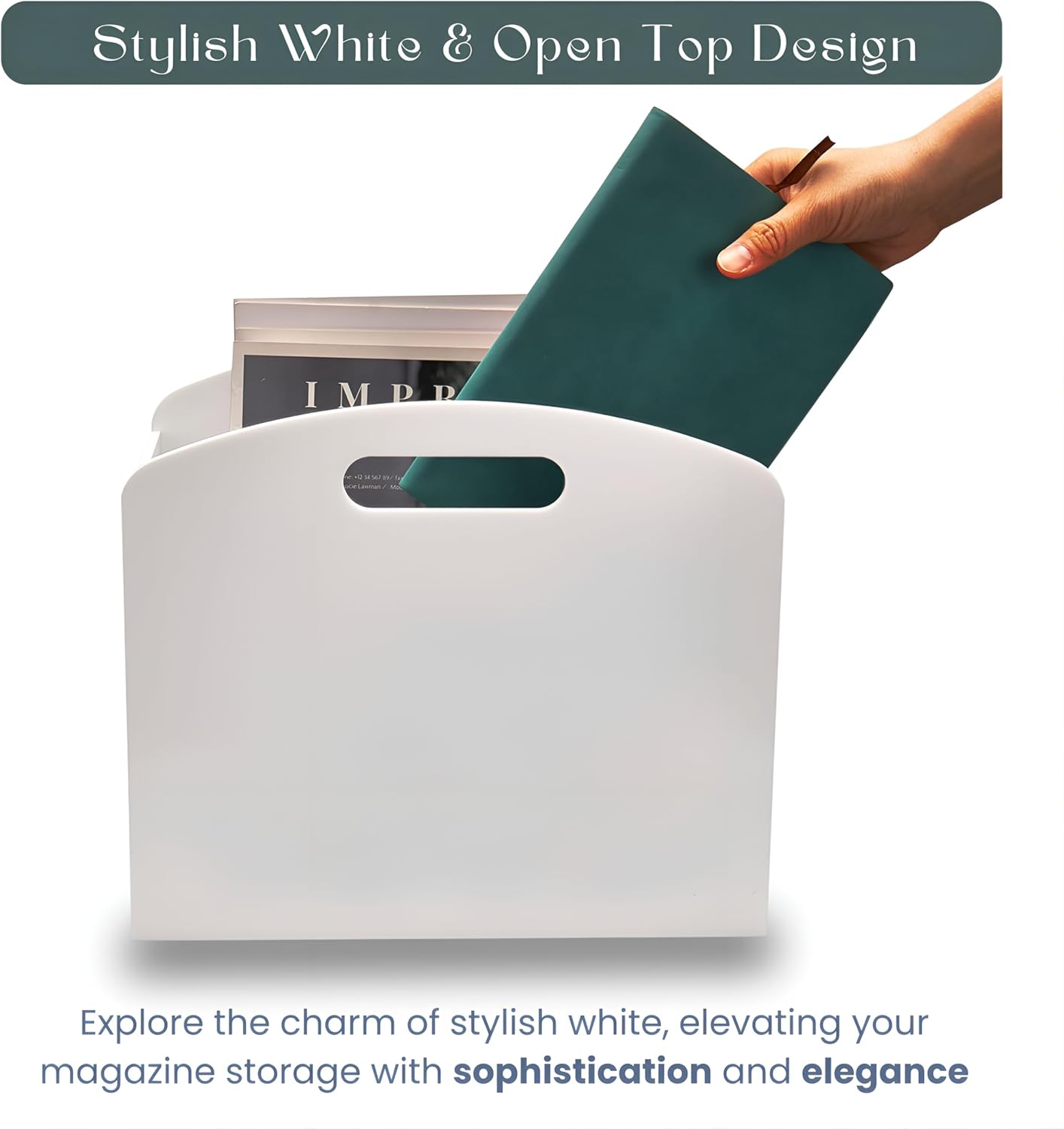 White Magazine Holder - Acrylic Magazine Rack Floor, Newspaper Stand with handles, Modern Lucite Magazine and Book Basket Box for Bathroom, Bedroom, Living Room